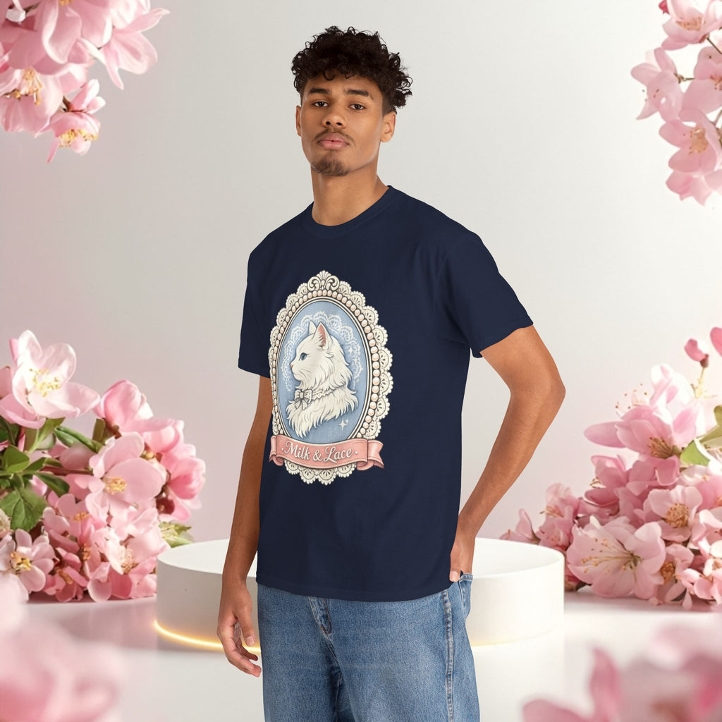 Cute Girly Cat T-Shirt — Soft Pastel Cat Graphic Tee for Cat Lovers