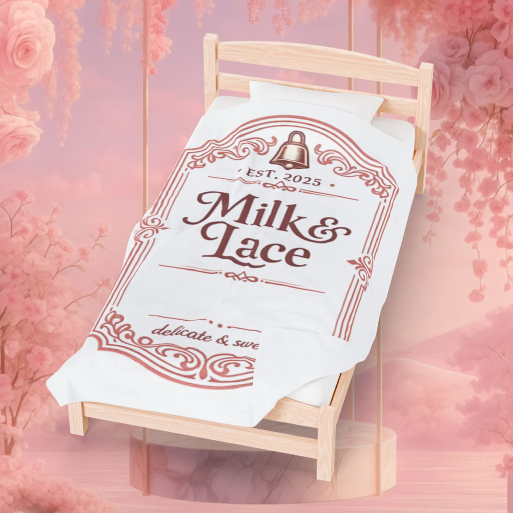 Velveteen Plush Blanket — "Milk & Lace" Vintage Label Cozy Throw