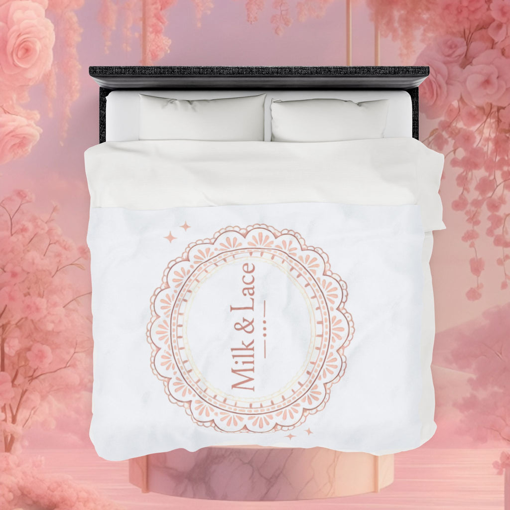 Velveteen Plush Blanket — "Milk & Lace" Soft Decorative Throw for Cozy Bedrooms, Gift for Her
