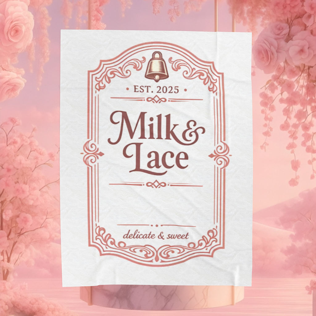 Velveteen Plush Blanket — "Milk & Lace" Vintage Label Cozy Throw