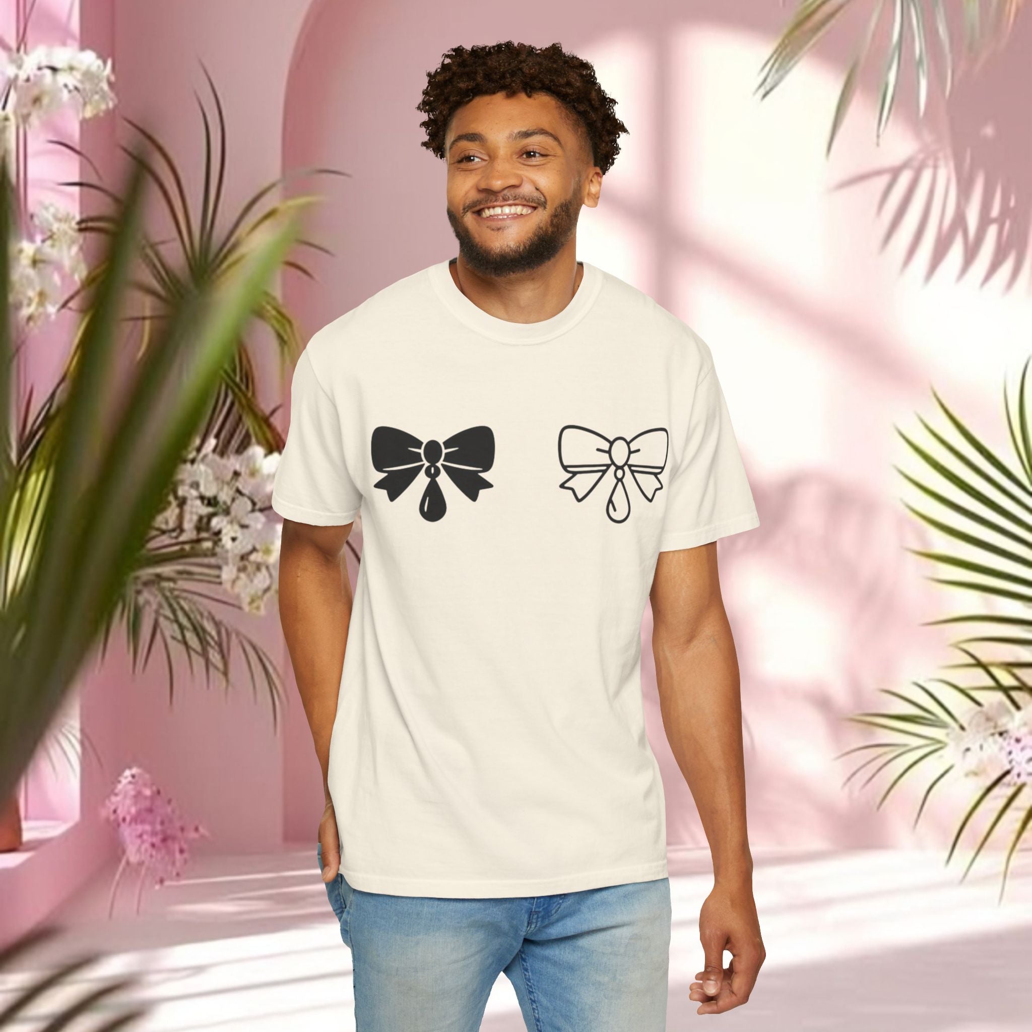 Bow Graphic T‑Shirt — "Milk & Lace — made of sugar." Back Text Tee