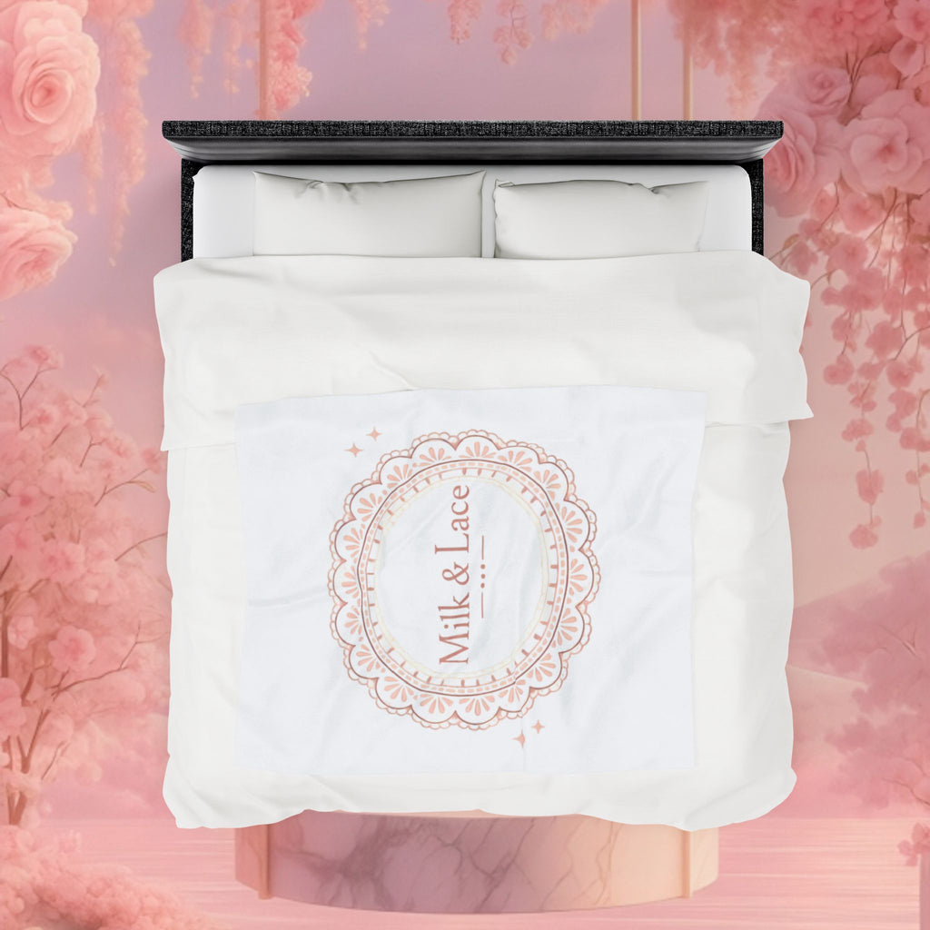 Velveteen Plush Blanket — "Milk & Lace" Soft Decorative Throw for Cozy Bedrooms, Gift for Her
