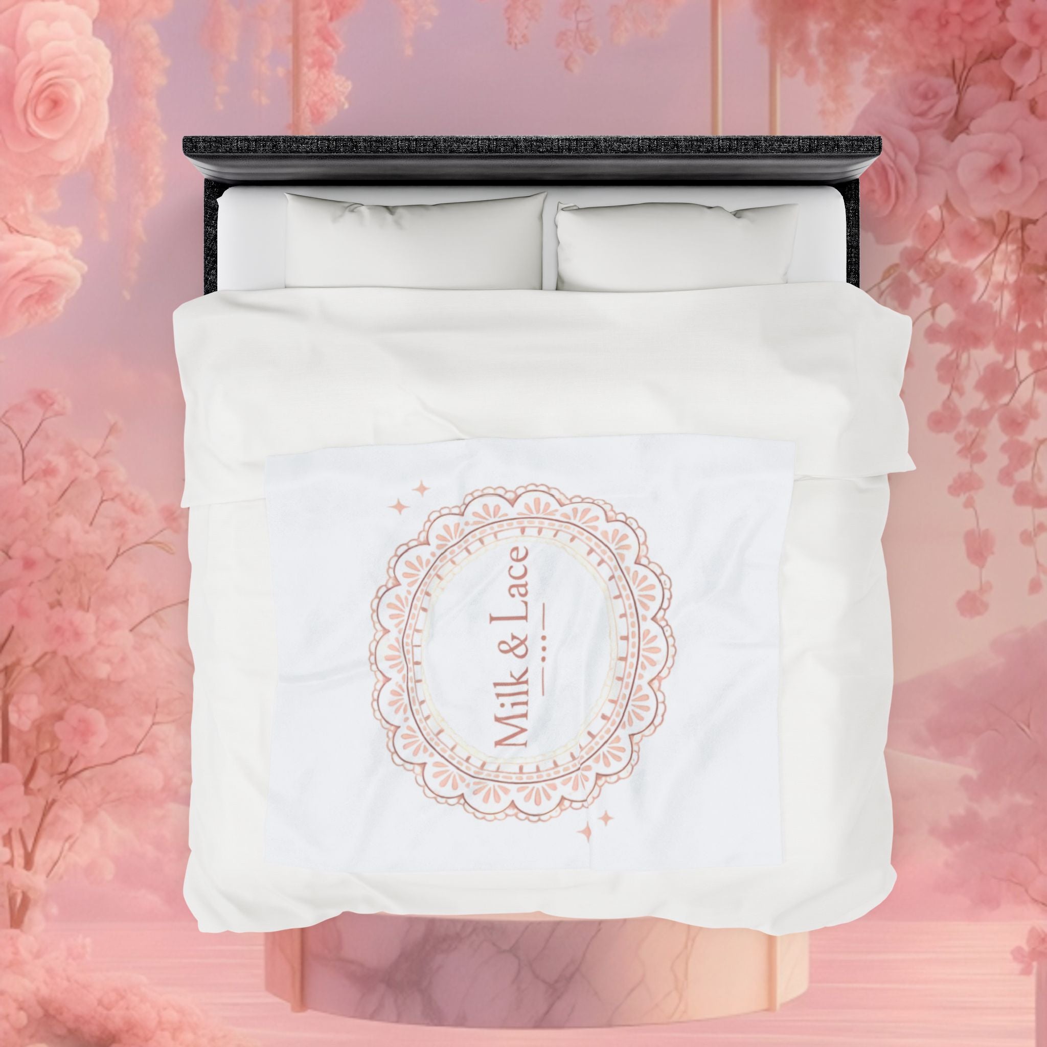 Velveteen Plush Blanket — "Milk & Lace" Soft Decorative Throw for Cozy Bedrooms, Gift for Her