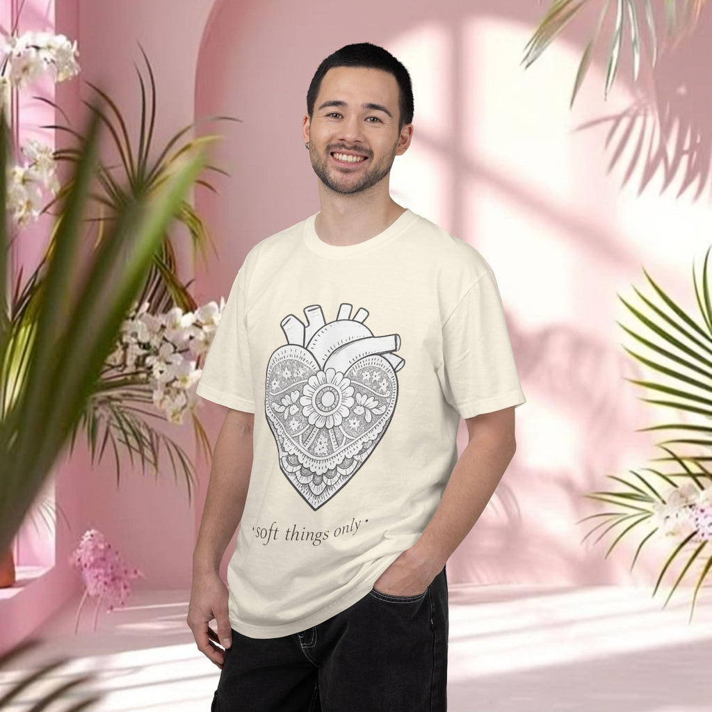 Lace Heart Anatomical Tee — "soft things only" Cotton T-Shirt