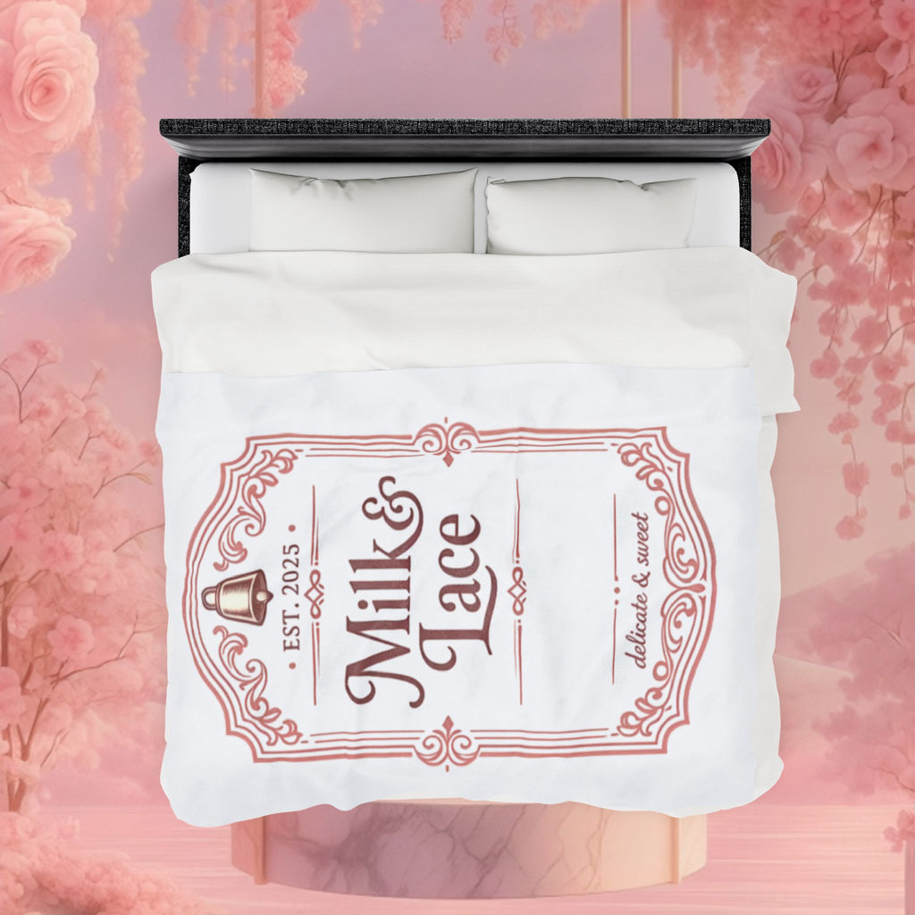 Velveteen Plush Blanket — "Milk & Lace" Vintage Label Cozy Throw