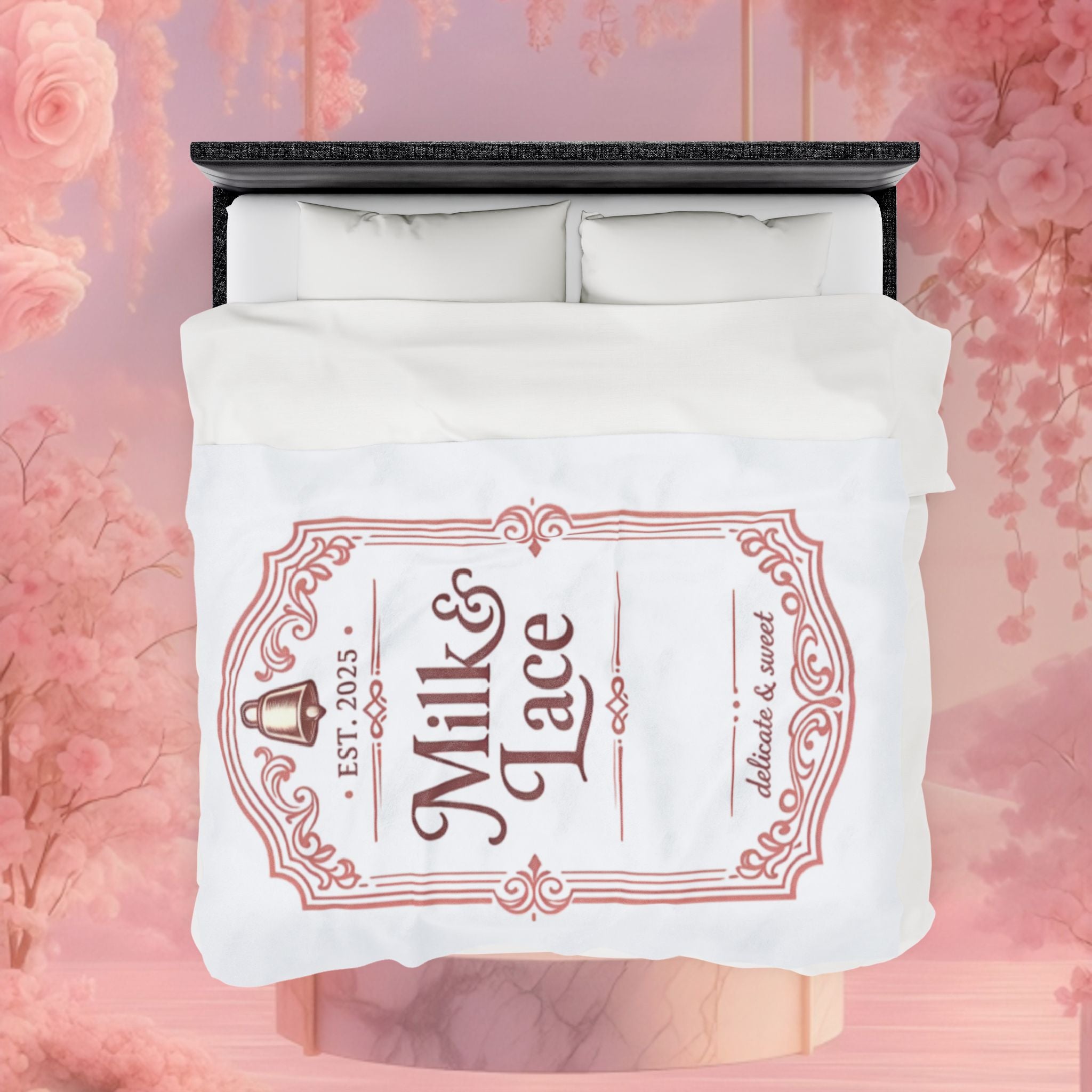 Velveteen Plush Blanket — "Milk & Lace" Vintage Label Cozy Throw