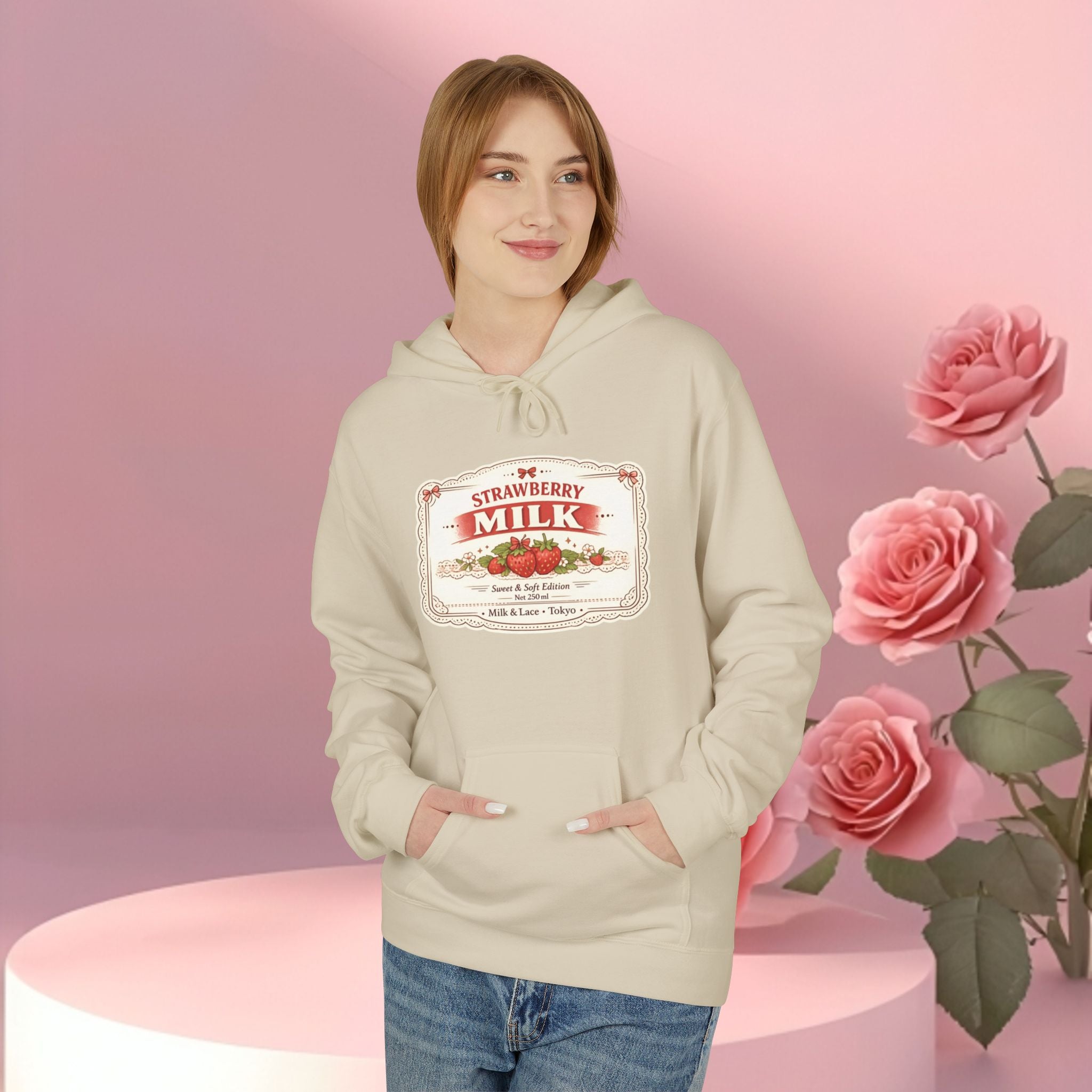 Strawberry Milk Label Hoodie — Vintage Farmhouse Graphic Sweatshirt