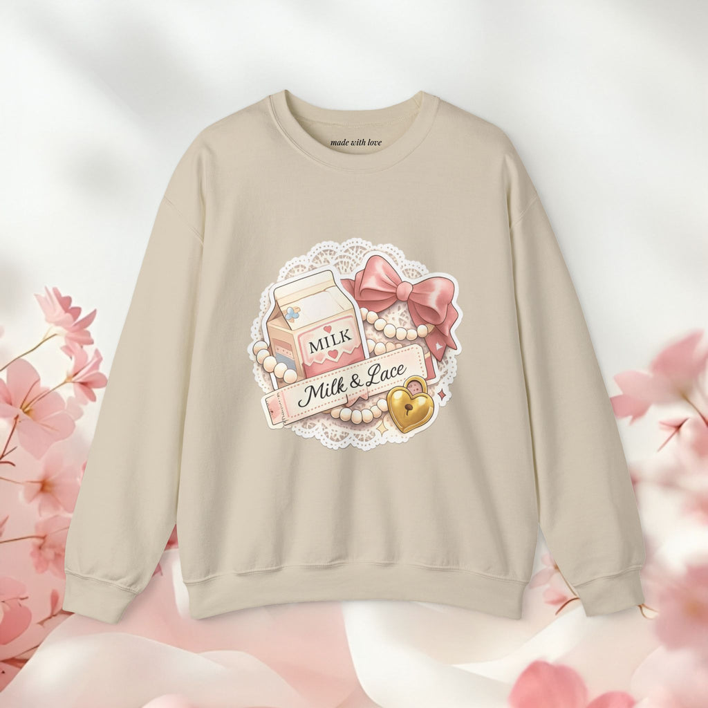 Milk & Lace Crewneck Sweatshirt — Cute Pastel Vintage Milk Carton Design