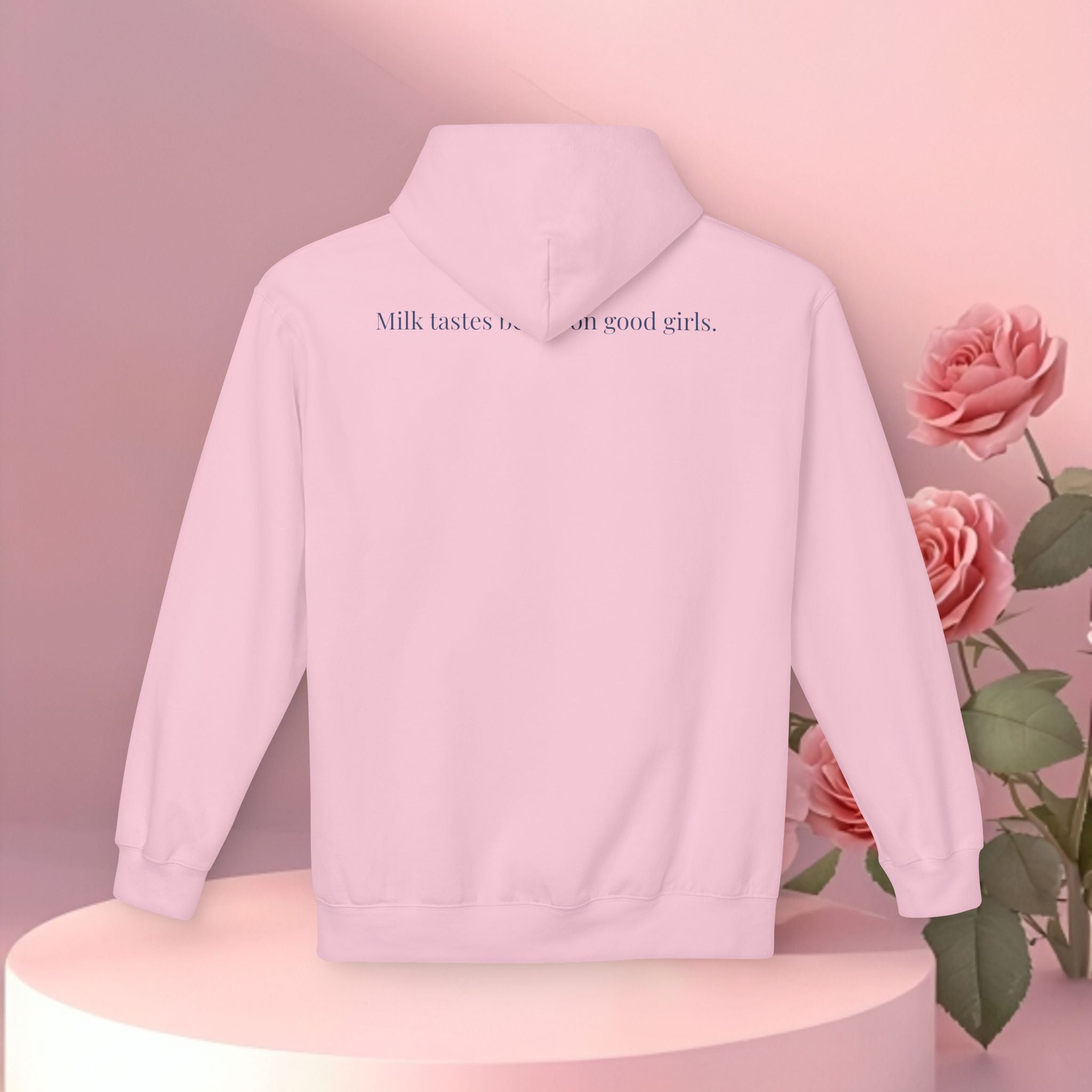 Hoodie — Vintage Teacup 'Milk Tastes Best With Good Girls' Cozy Graphic