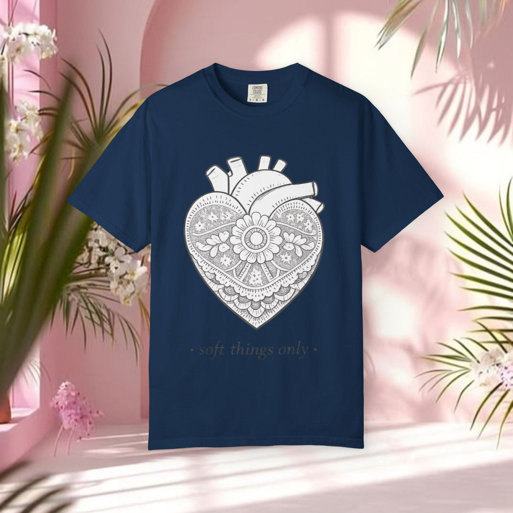 Lace Heart Anatomical Tee — "soft things only" Cotton T-Shirt