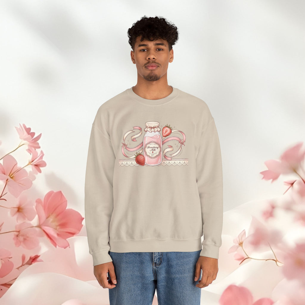 Strawberry Cream Crewneck Sweatshirt — Delicate Pastel Berry Design