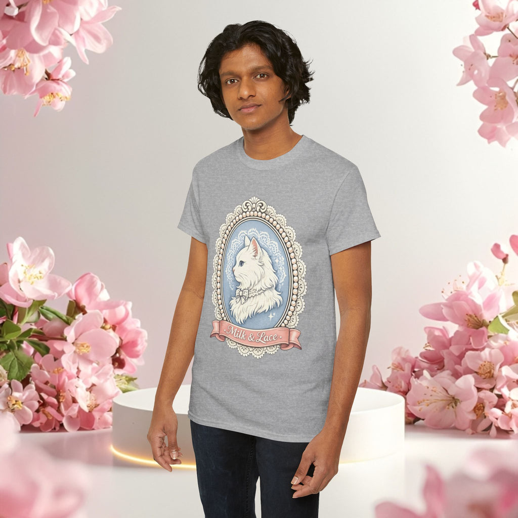 Cute Girly Cat T-Shirt — Soft Pastel Cat Graphic Tee for Cat Lovers