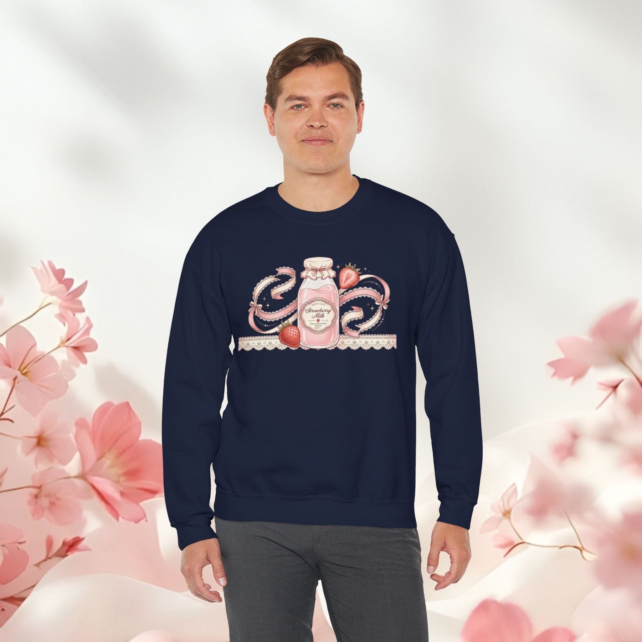 Strawberry Cream Crewneck Sweatshirt — Delicate Pastel Berry Design