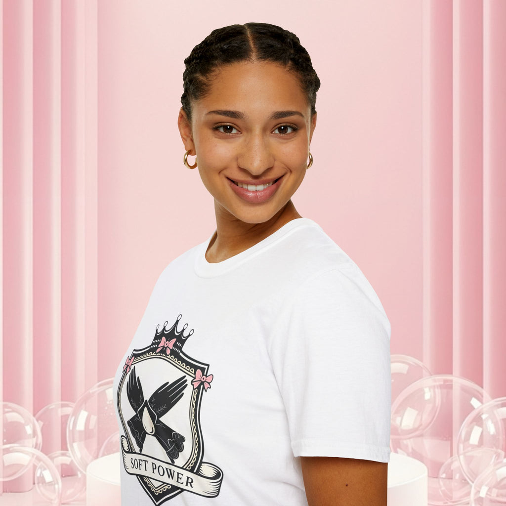 Soft Power Crest T‑Shirt — 'Milk & Lace' Feminine Crest Tee