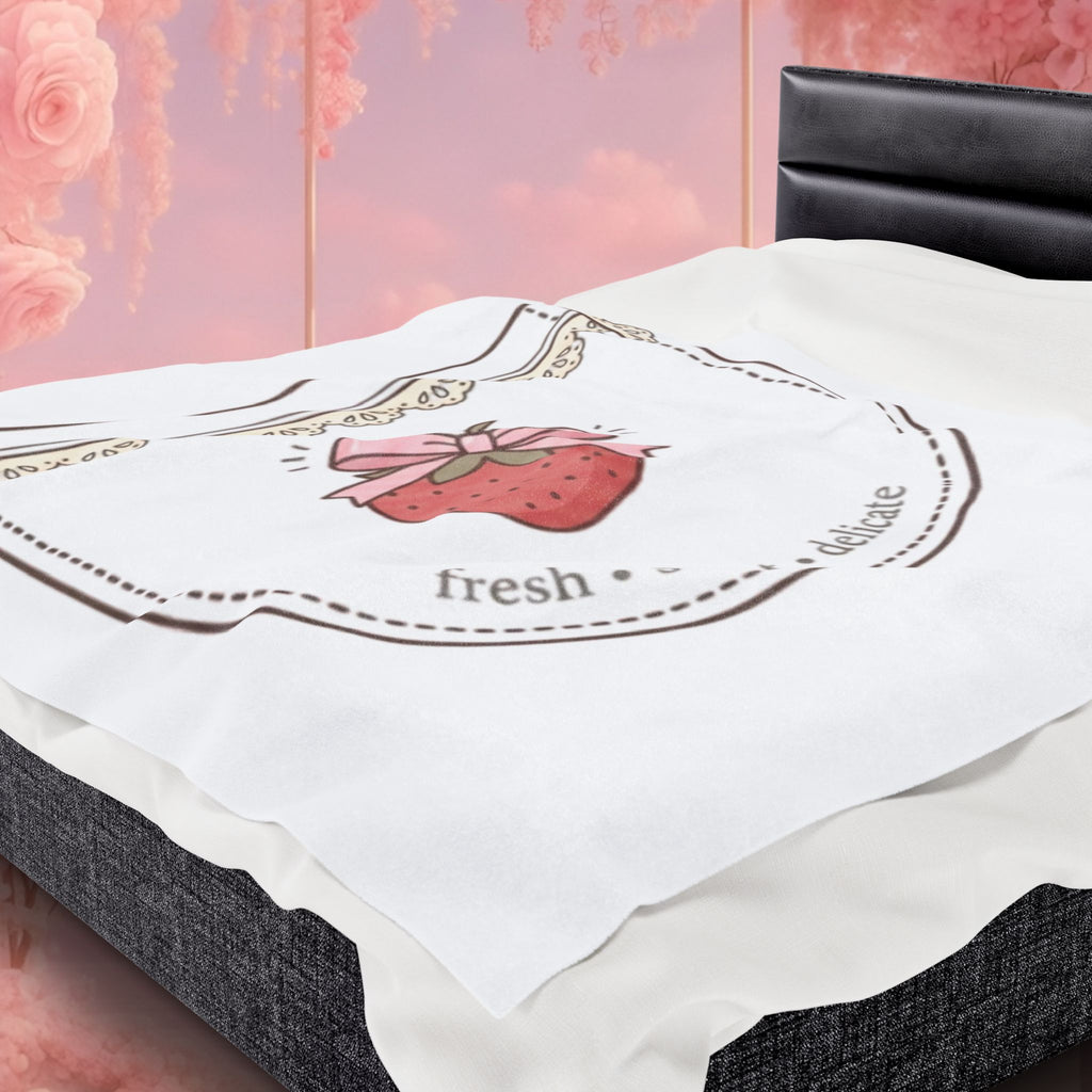 Strawberry Whimsy Velveteen Plush Blanket — Gentle, Whimsical Strawberry Design