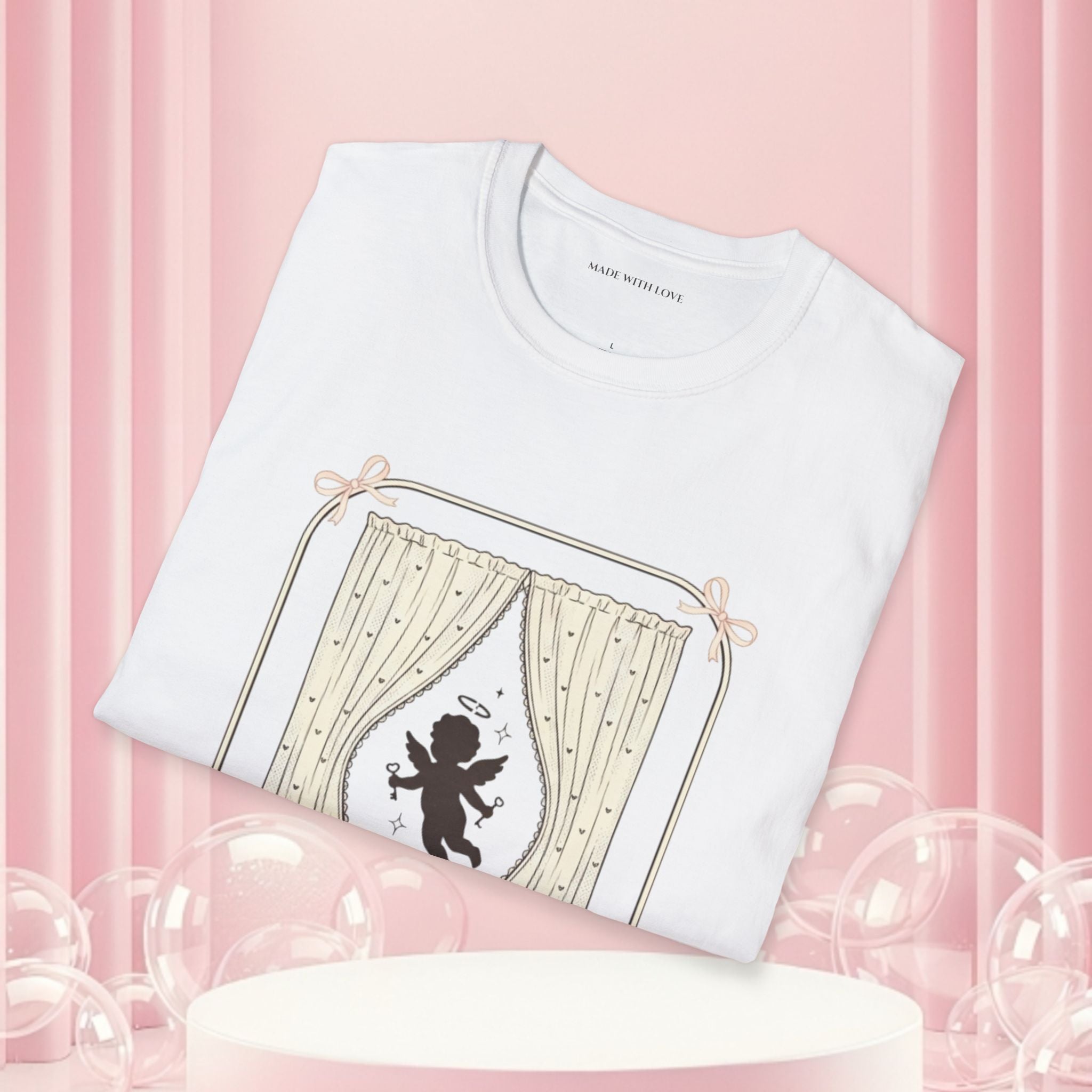 Milk & Lace Graphic T-Shirt — 'Handle With Desire' Vintage Cherub Design