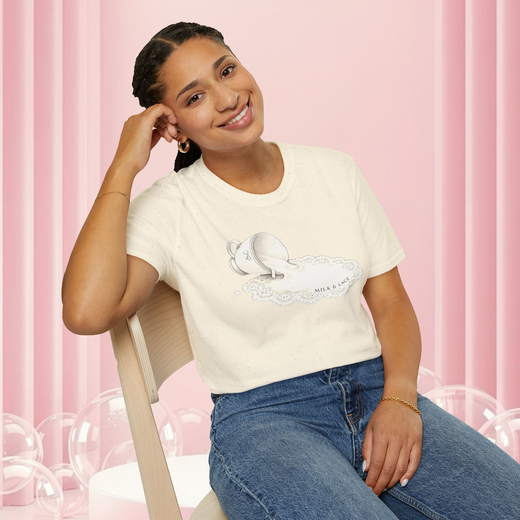 T-Shirt — Spilled Milk & Lace Graphic Tee ("Handle With Sweetness")