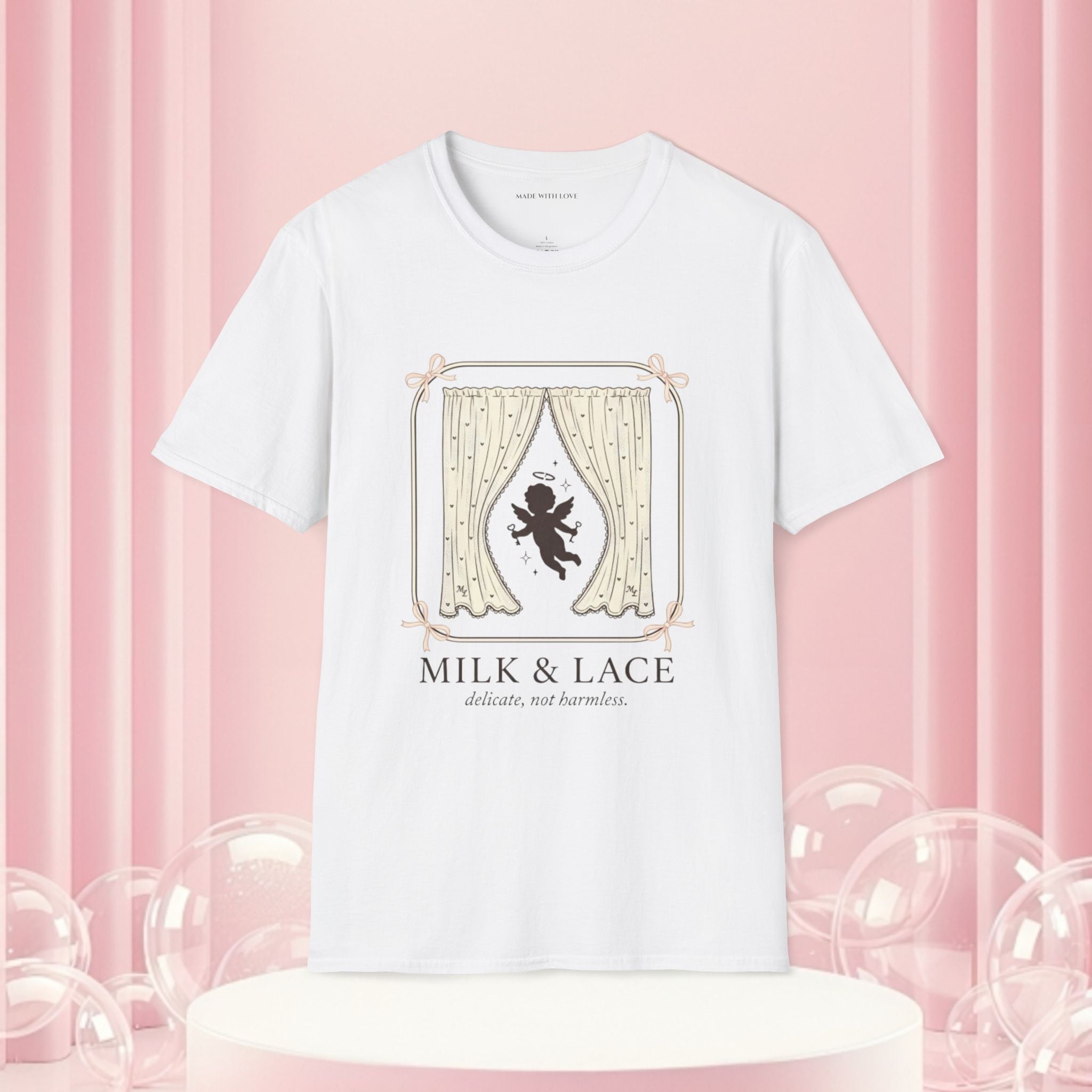 Milk & Lace Graphic T-Shirt — 'Handle With Desire' Vintage Cherub Design