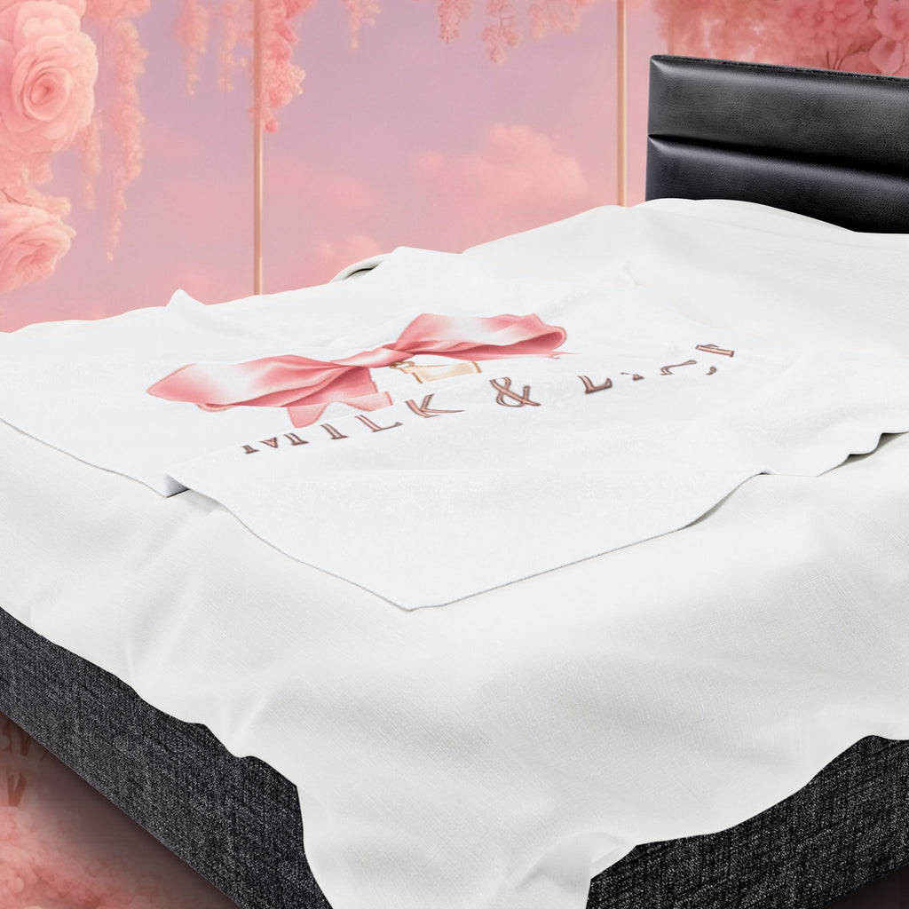 Velveteen Plush Blanket — Milk & Lace Pink Bow Baby Blanket
