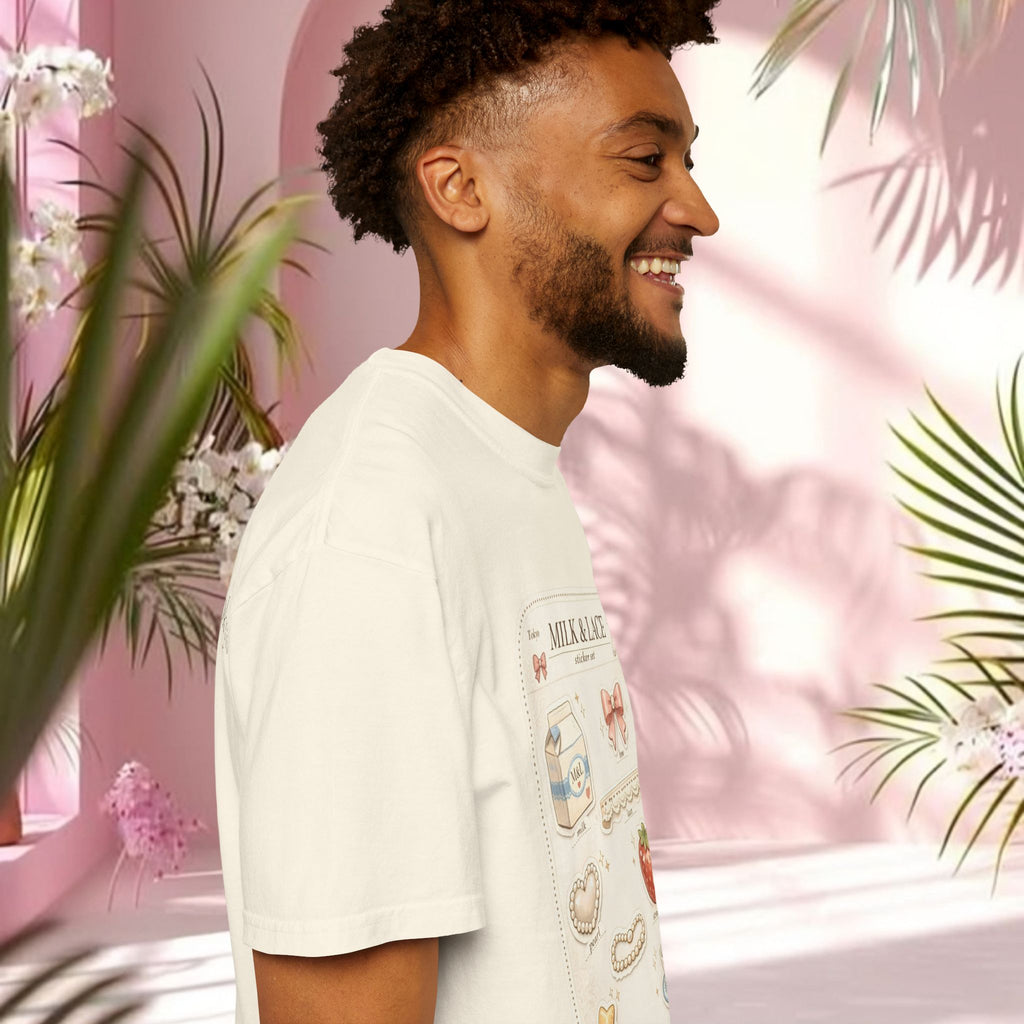 Milk & Lace Cute Pastel Sticker Tee — Strawberry Tea Graphic T-Shirt
