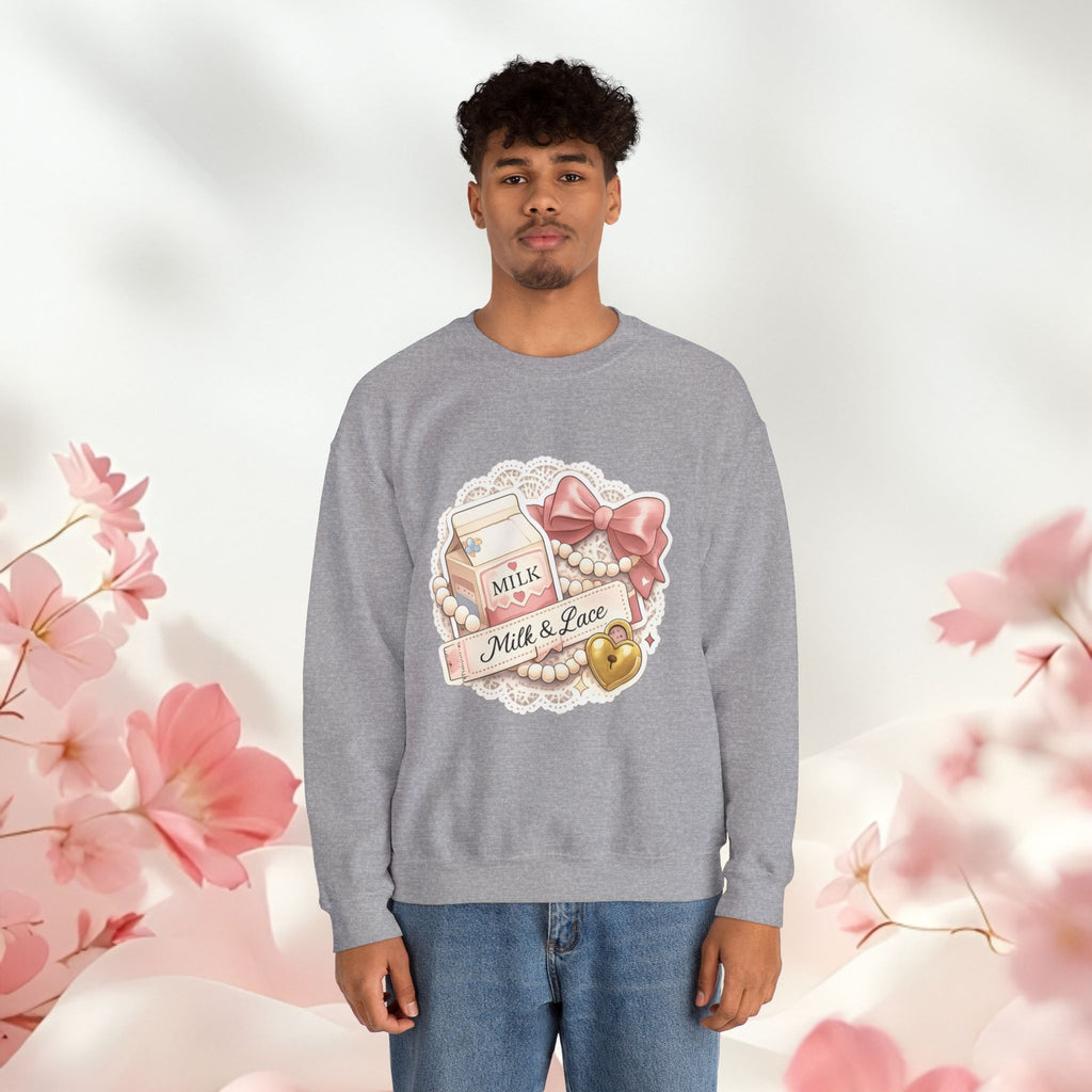 Milk & Lace Crewneck Sweatshirt — Cute Pastel Vintage Milk Carton Design