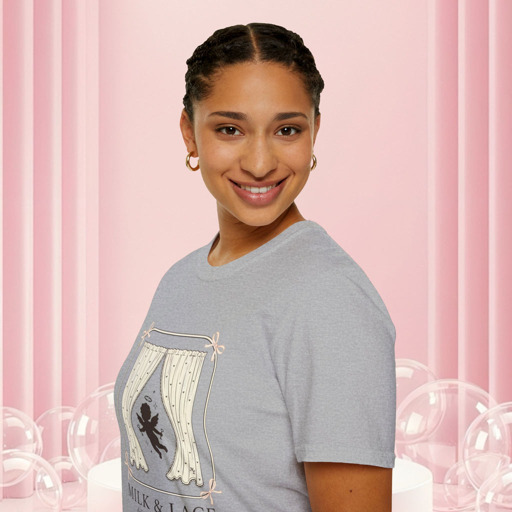 Milk & Lace Graphic T-Shirt — 'Handle With Desire' Vintage Cherub Design