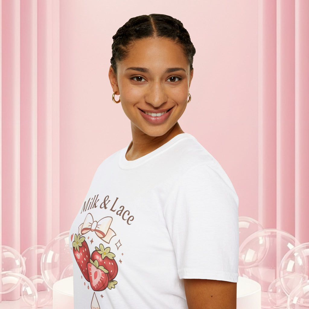 Milk & Lace Strawberry Tee — "Sweet but Deadly" Graphic T-Shirt