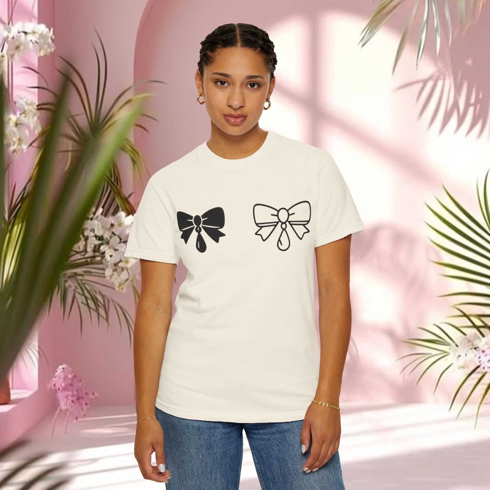 Bow Graphic T‑Shirt — "Milk & Lace — made of sugar." Back Text Tee