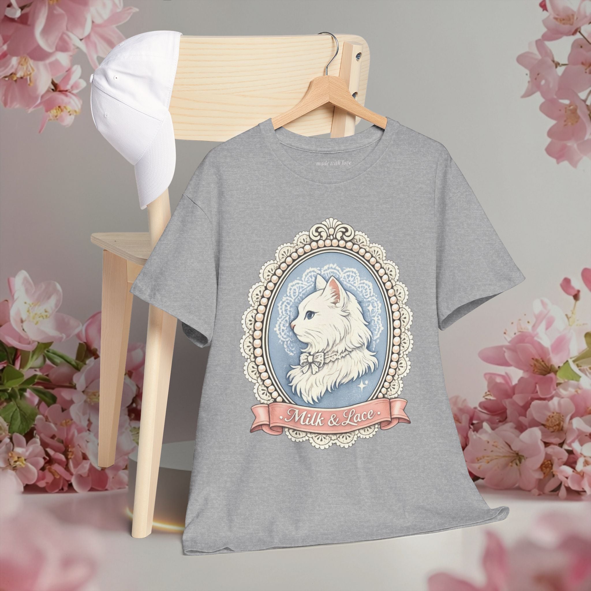 Cute Girly Cat T-Shirt — Soft Pastel Cat Graphic Tee for Cat Lovers