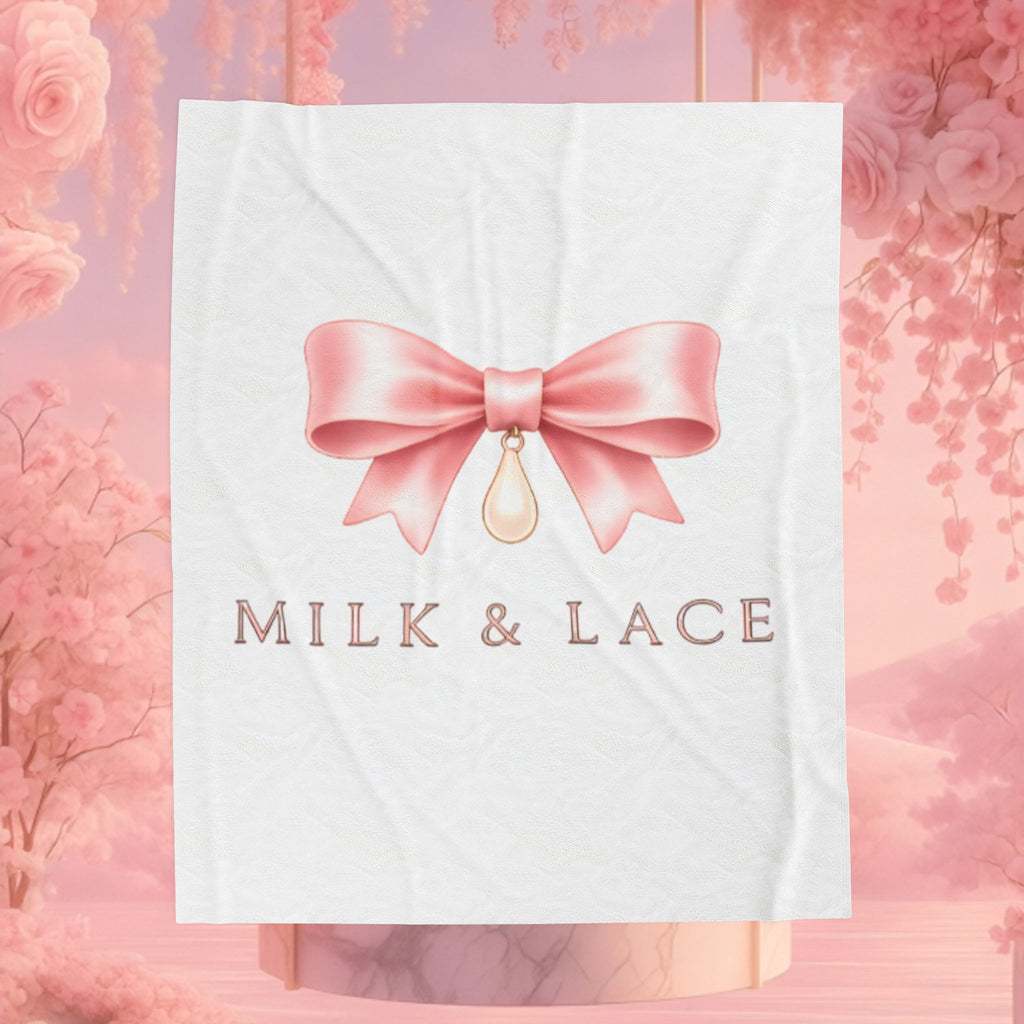 Velveteen Plush Blanket — Milk & Lace Pink Bow Baby Blanket