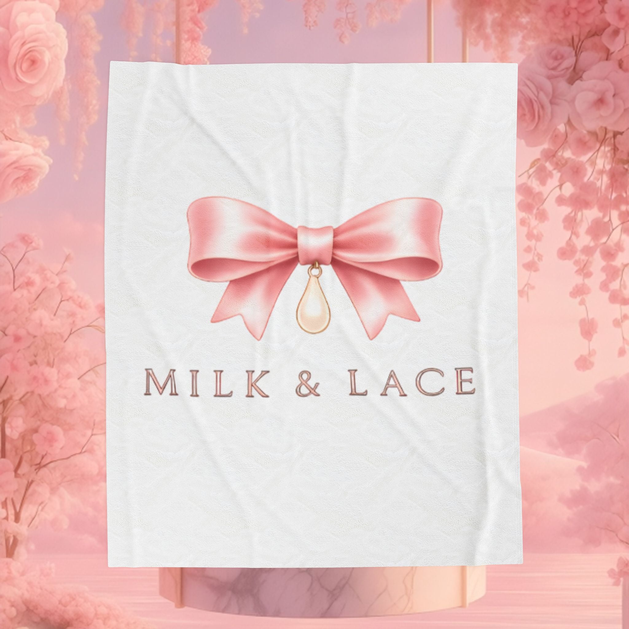 Velveteen Plush Blanket — Milk & Lace Pink Bow Baby Blanket