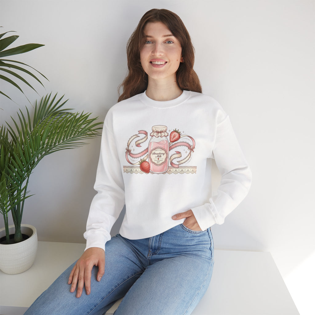 Strawberry Cream Crewneck Sweatshirt — Delicate Pastel Berry Design