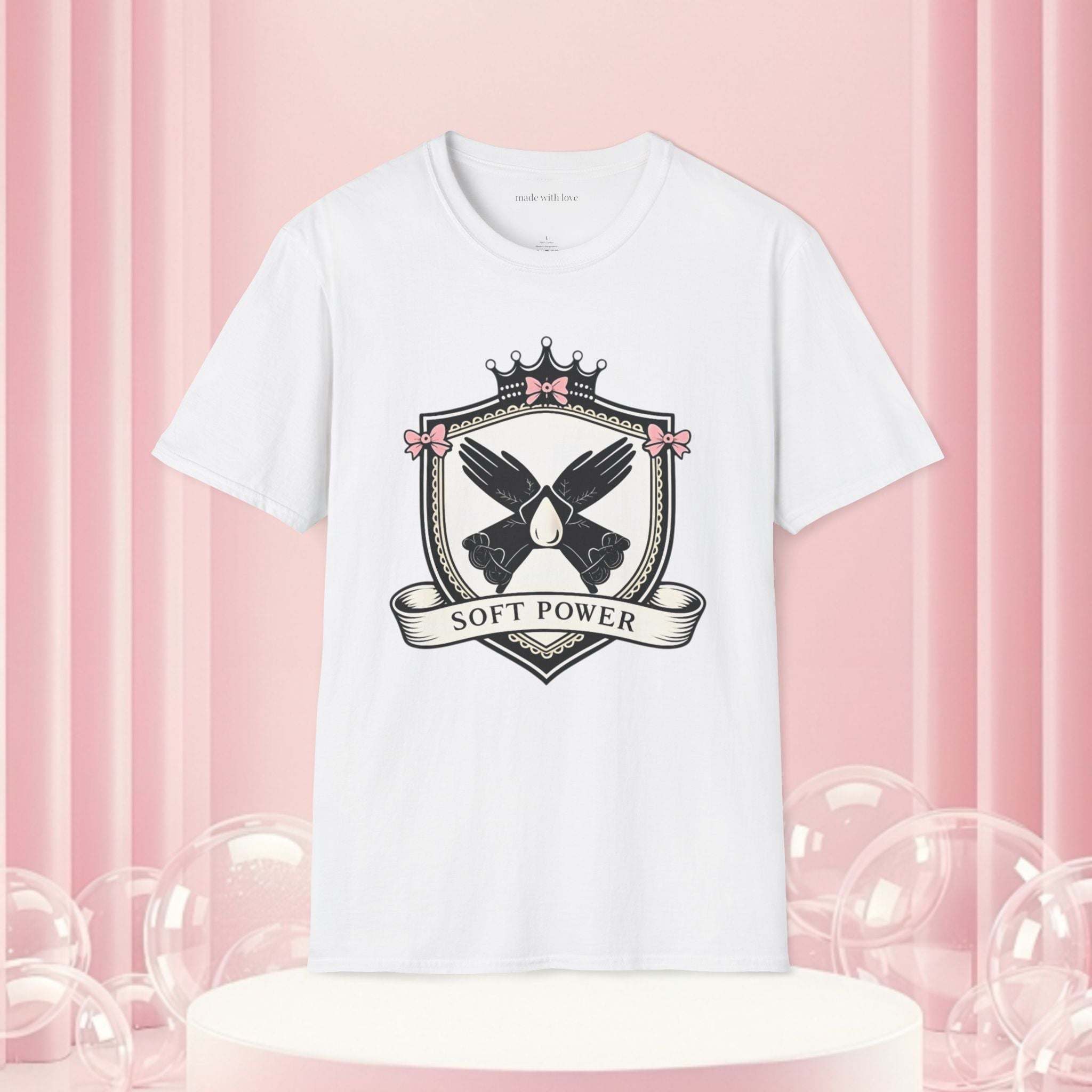 Soft Power Crest T‑Shirt — 'Milk & Lace' Feminine Crest Tee
