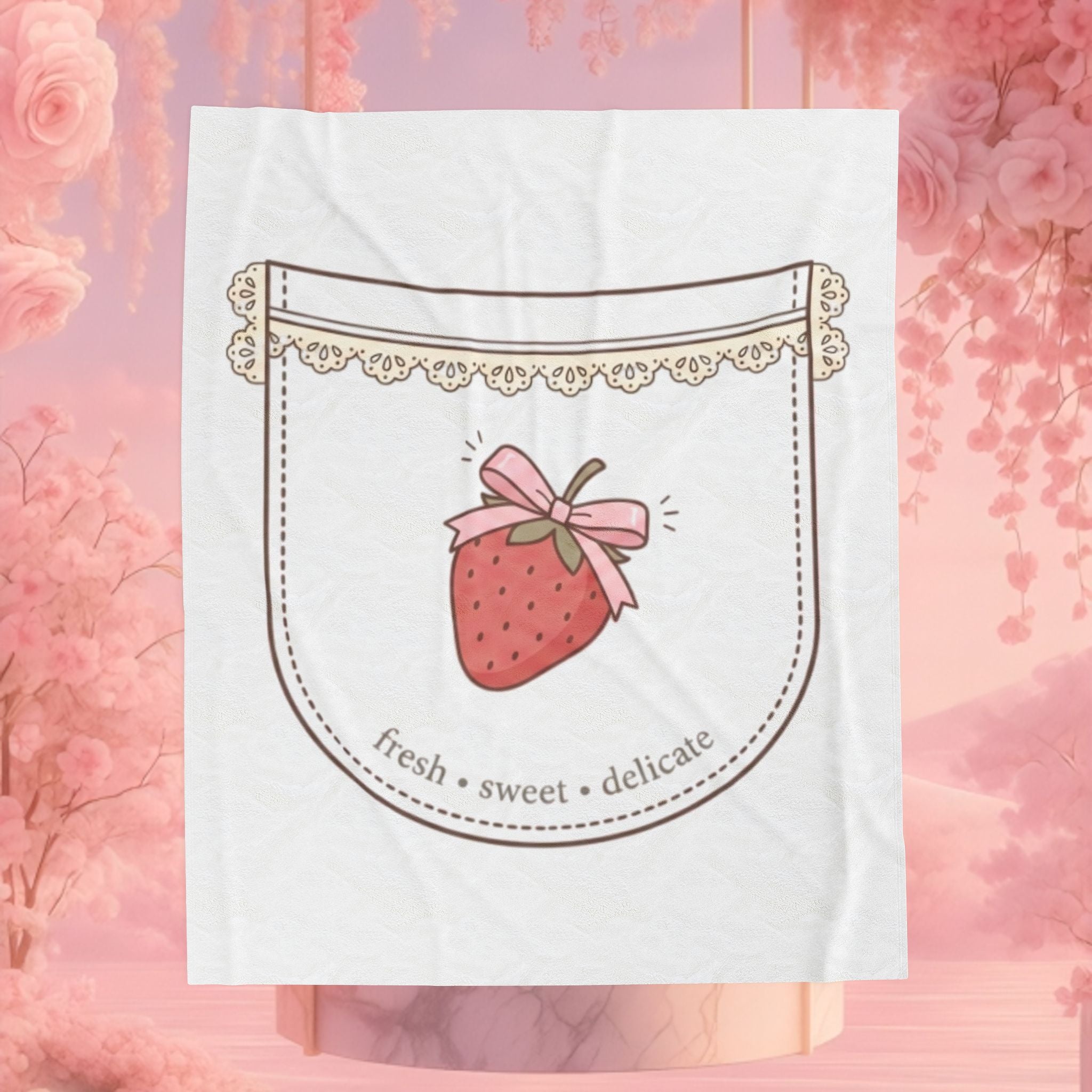 Strawberry Whimsy Velveteen Plush Blanket — Gentle, Whimsical Strawberry Design