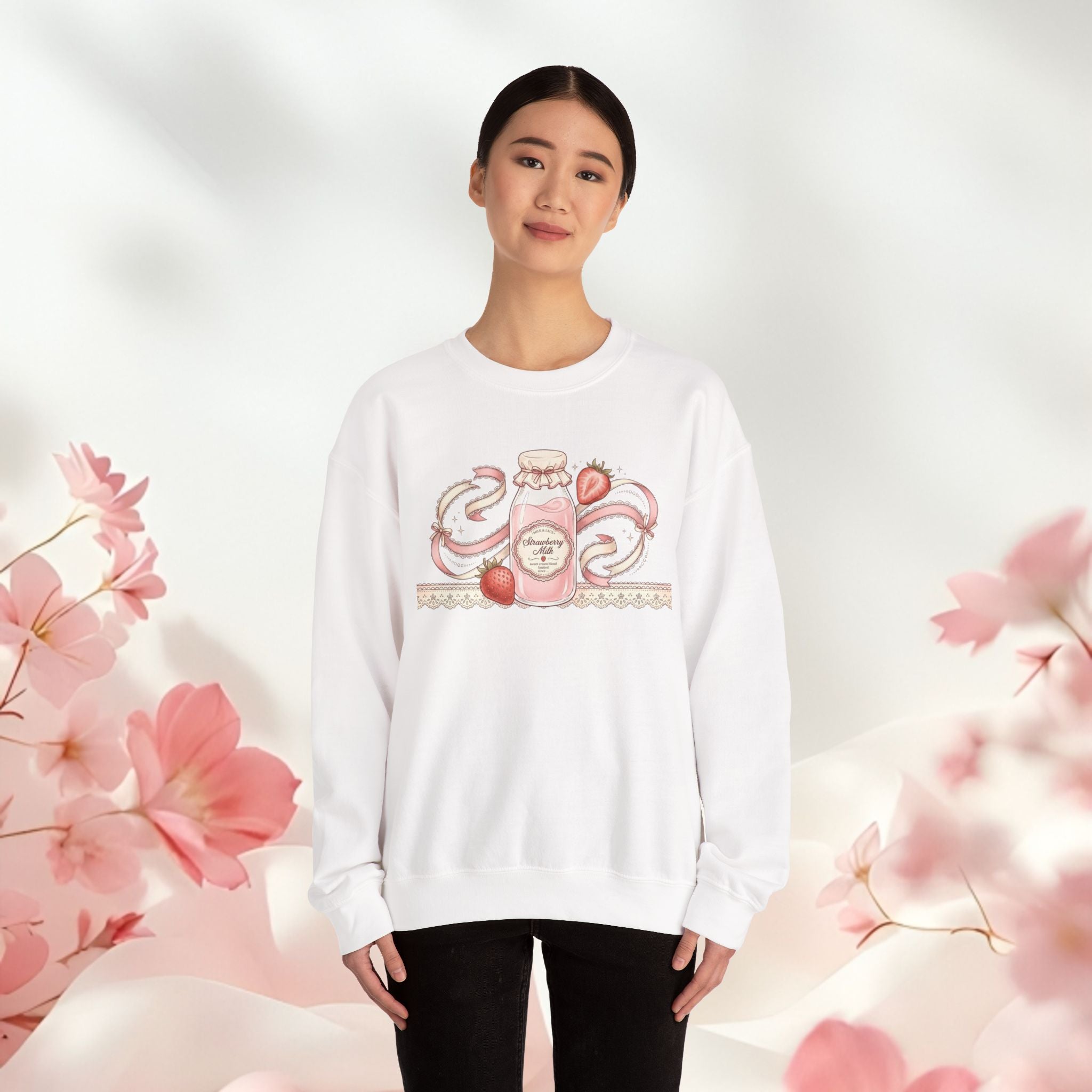 Strawberry Cream Crewneck Sweatshirt — Delicate Pastel Berry Design