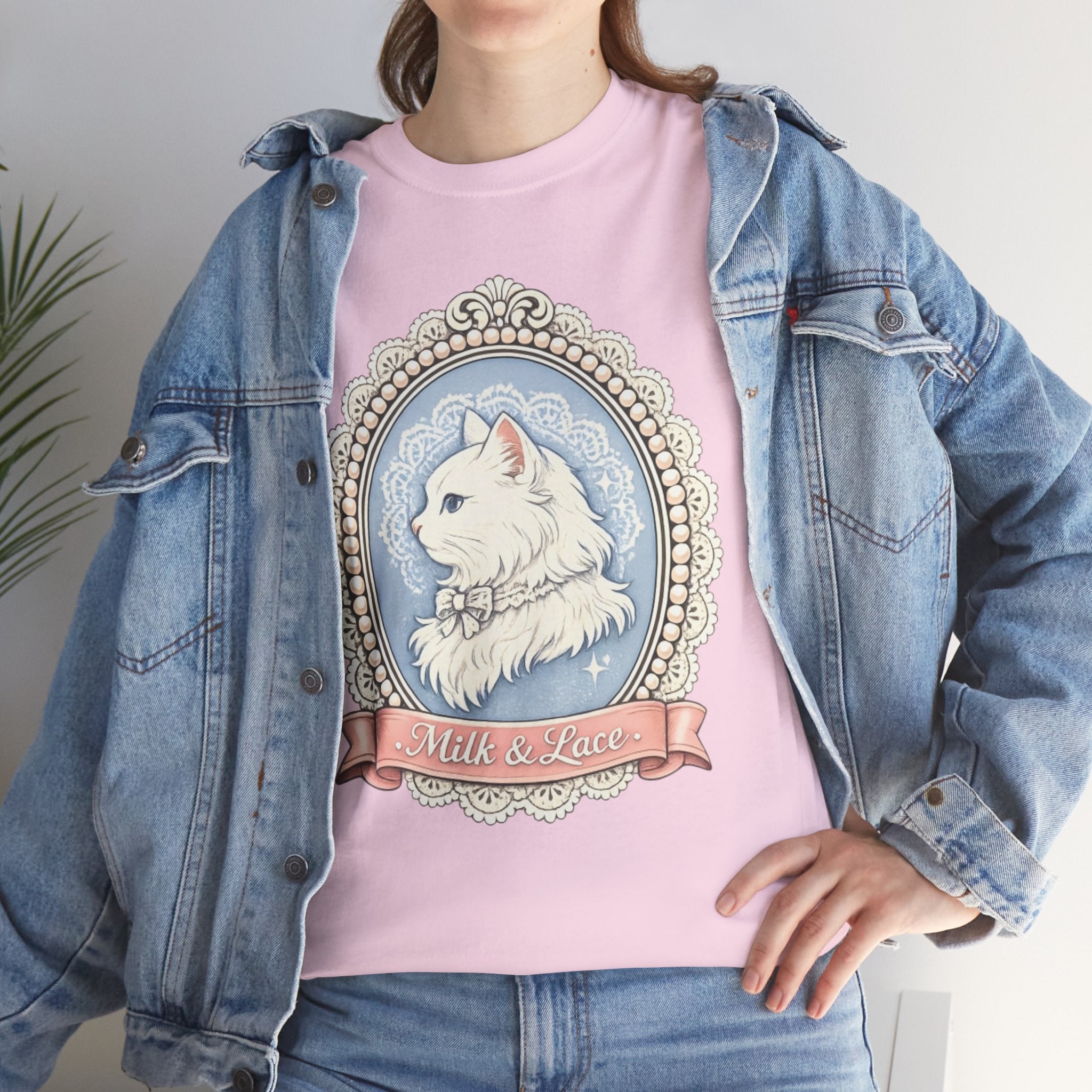 Cute Girly Cat T-Shirt — Soft Pastel Cat Graphic Tee for Cat Lovers