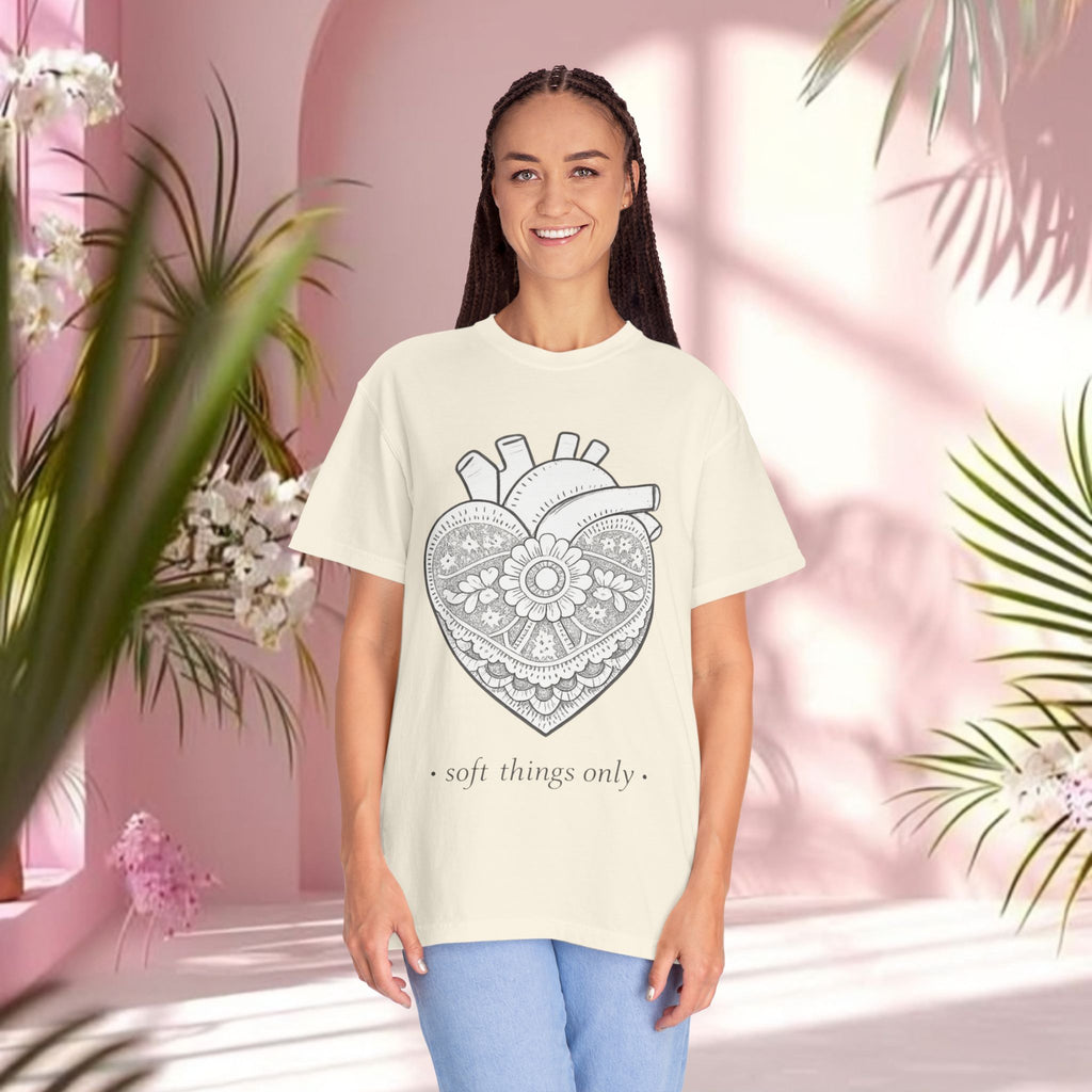 Lace Heart Anatomical Tee — "soft things only" Cotton T-Shirt