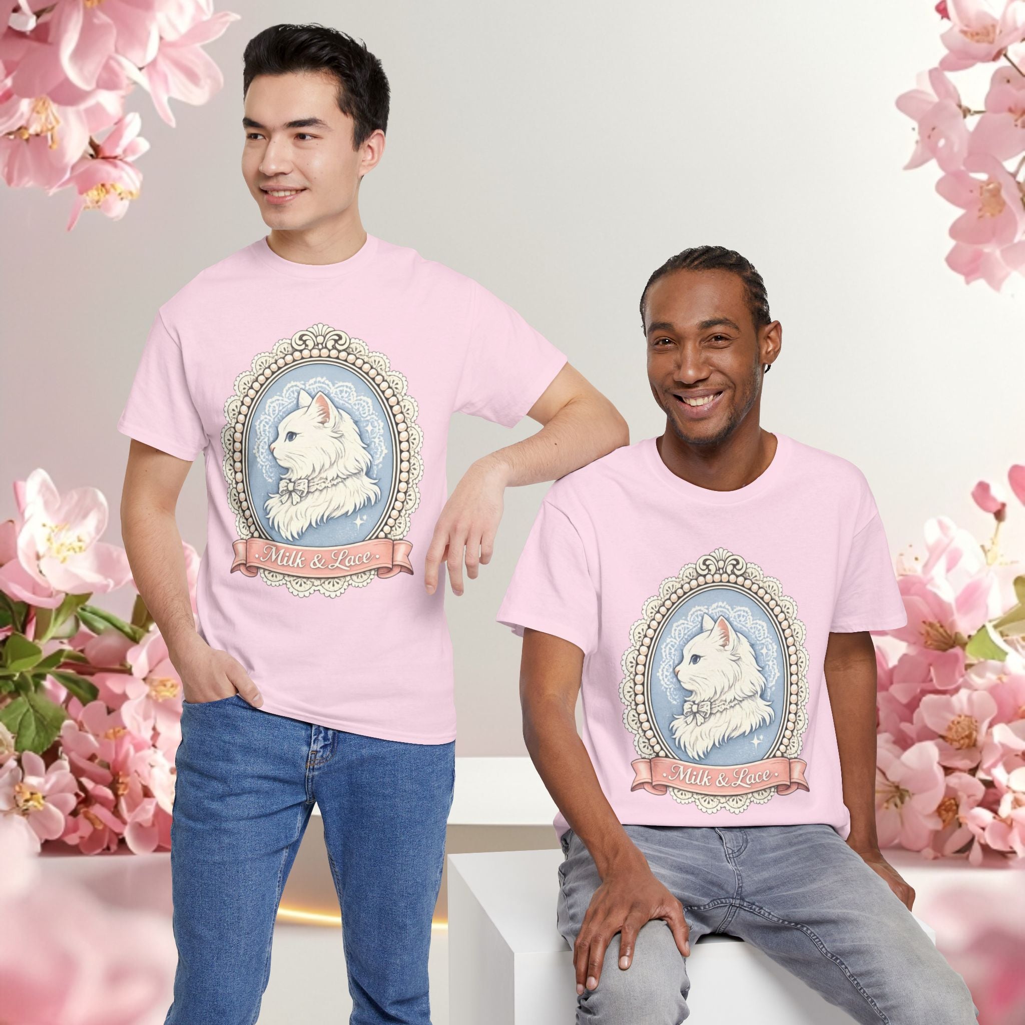 Cute Girly Cat T-Shirt — Soft Pastel Cat Graphic Tee for Cat Lovers