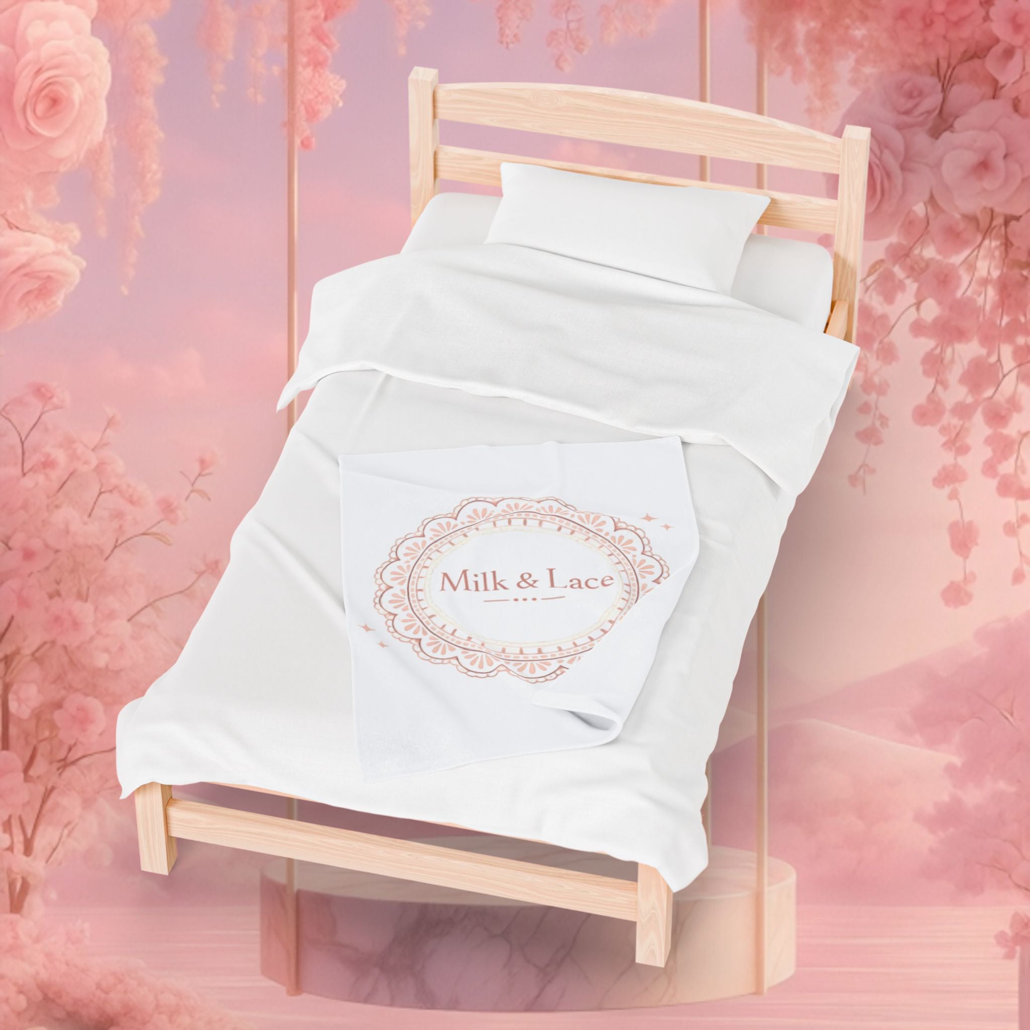 Velveteen Plush Blanket — "Milk & Lace" Soft Decorative Throw for Cozy Bedrooms, Gift for Her
