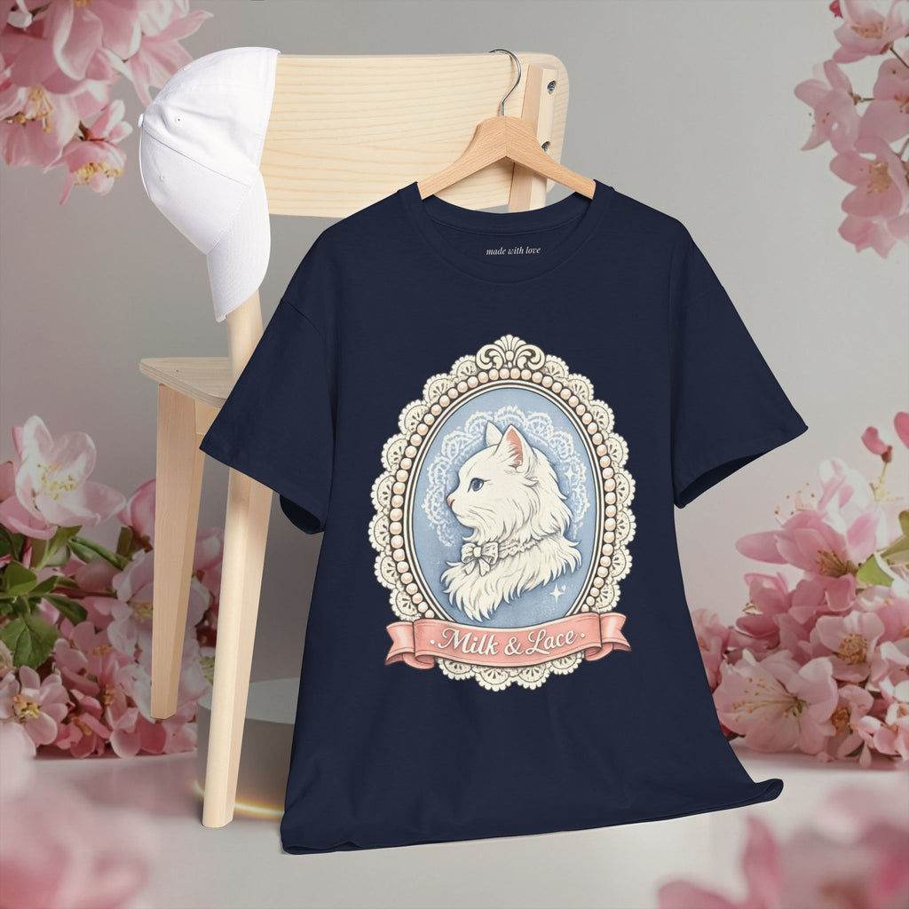 Cute Girly Cat T-Shirt — Soft Pastel Cat Graphic Tee for Cat Lovers