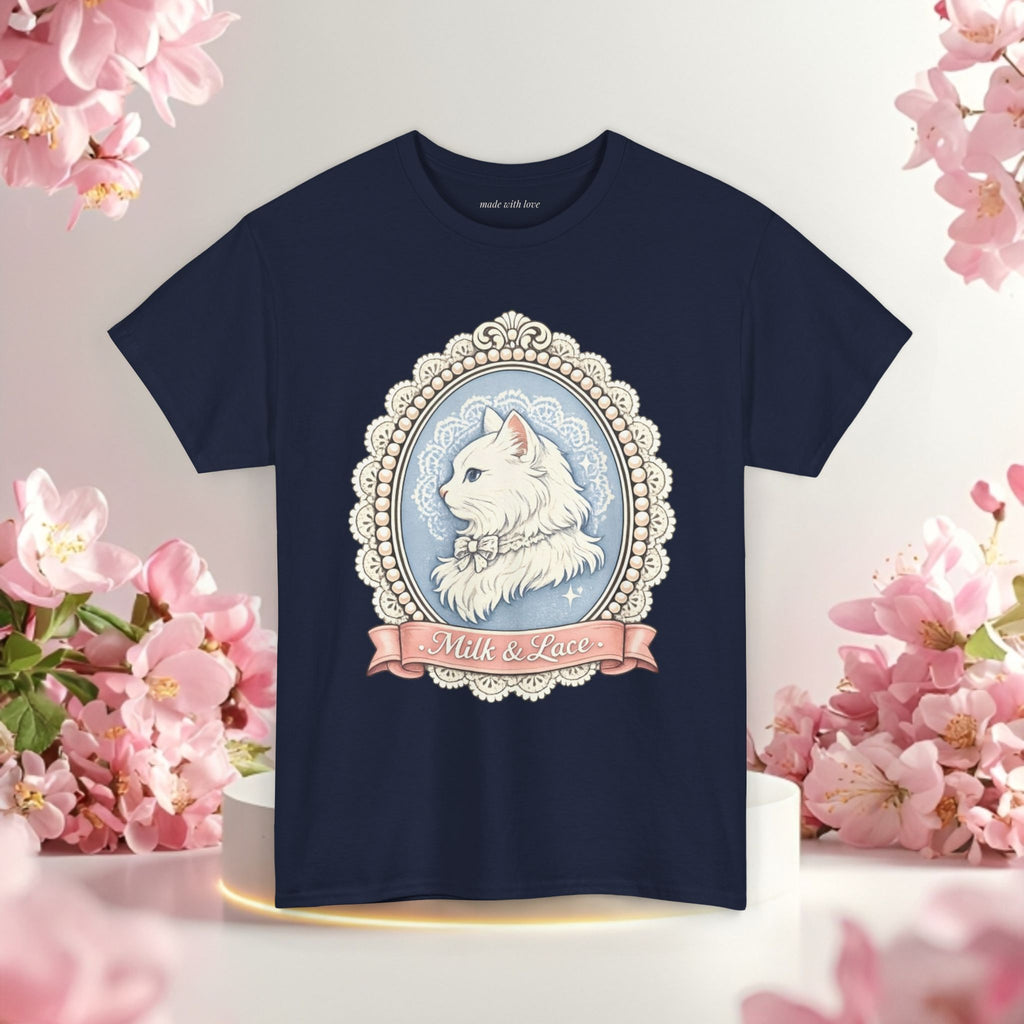 Cute Girly Cat T-Shirt — Soft Pastel Cat Graphic Tee for Cat Lovers
