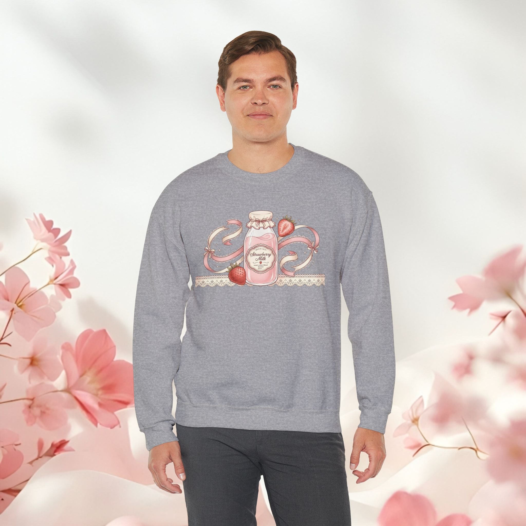 Strawberry Cream Crewneck Sweatshirt — Delicate Pastel Berry Design