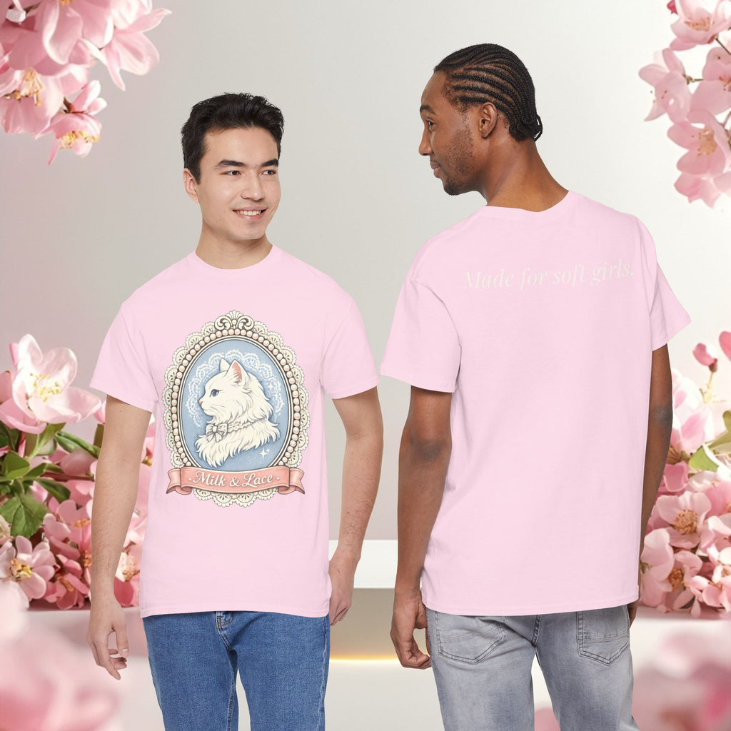 Cute Girly Cat T-Shirt — Soft Pastel Cat Graphic Tee for Cat Lovers