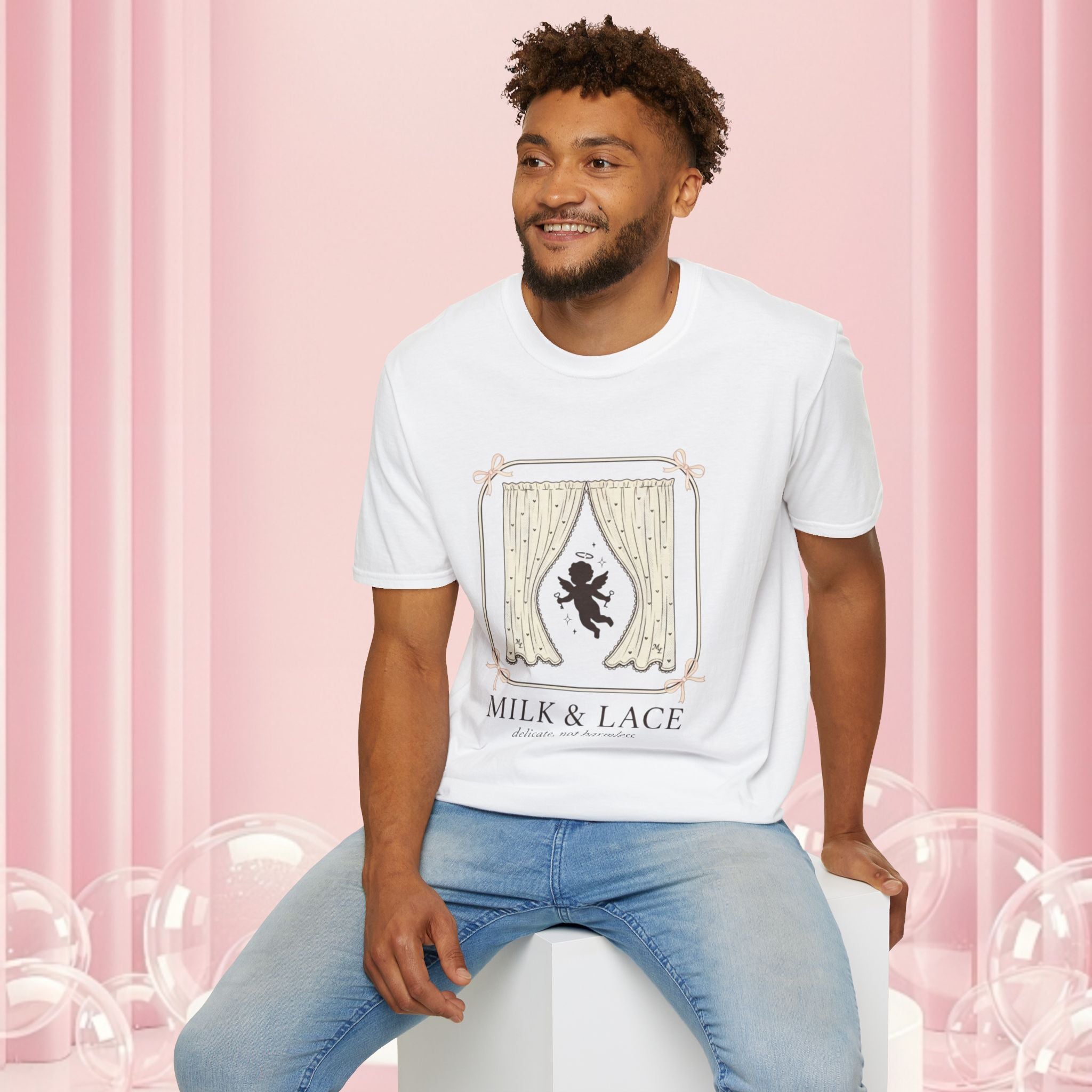 Milk & Lace Graphic T-Shirt — 'Handle With Desire' Vintage Cherub Design