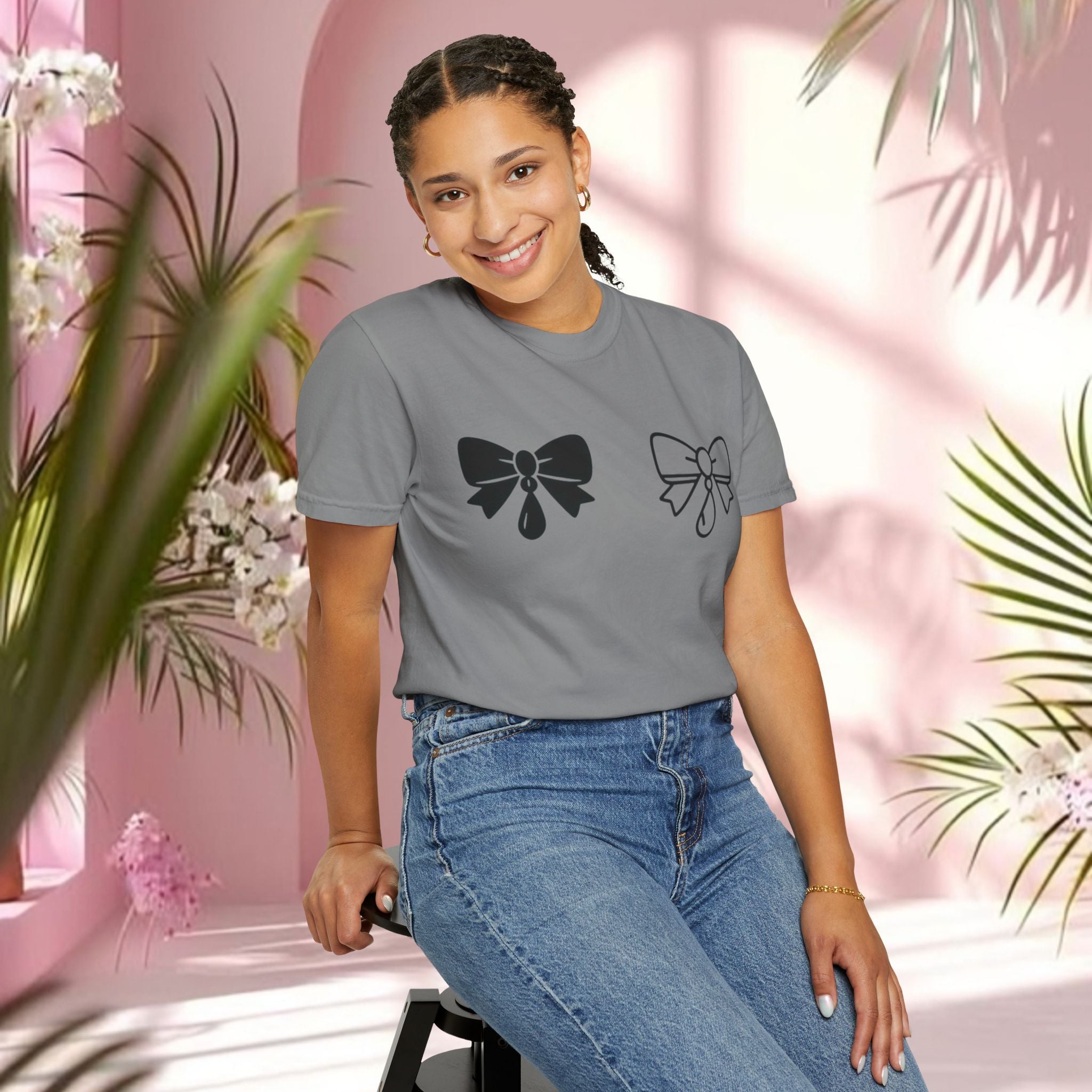 Bow Graphic T‑Shirt — "Milk & Lace — made of sugar." Back Text Tee