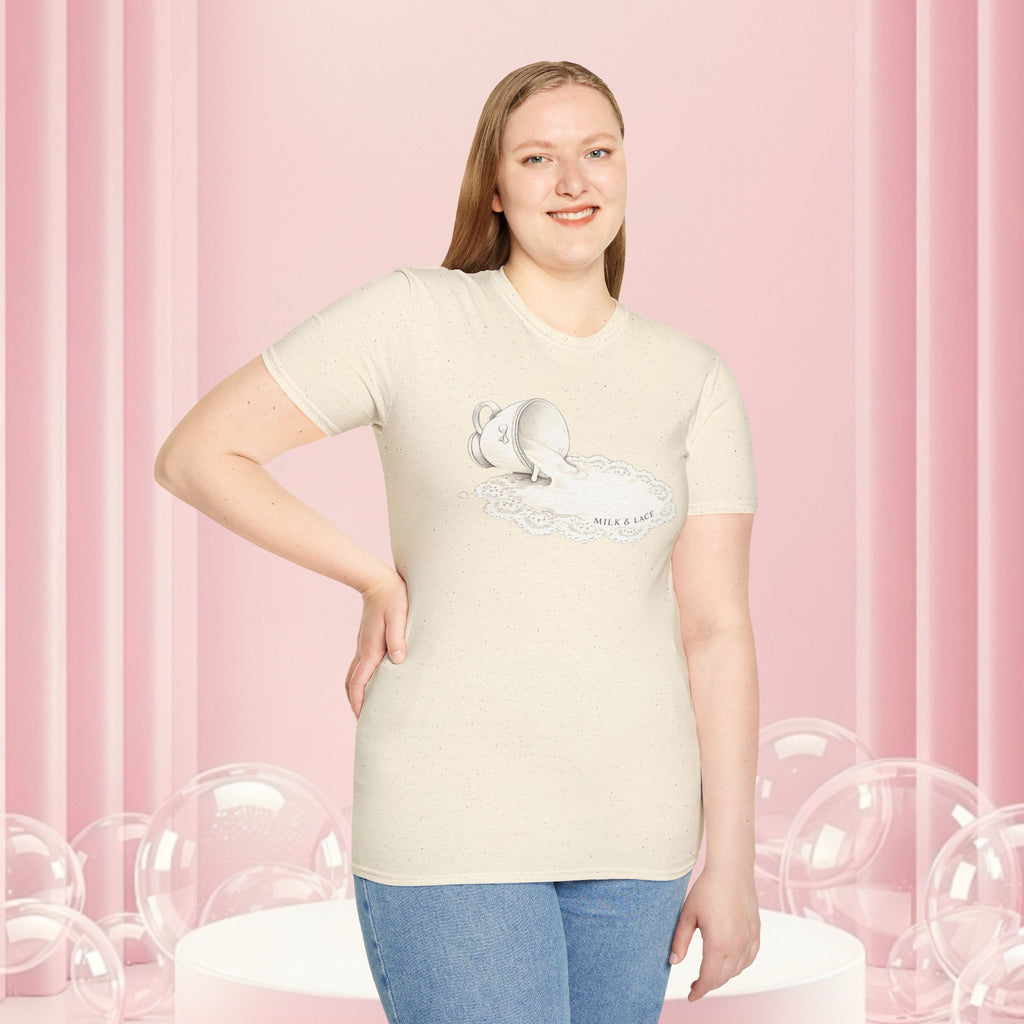 T-Shirt — Spilled Milk & Lace Graphic Tee ("Handle With Sweetness")