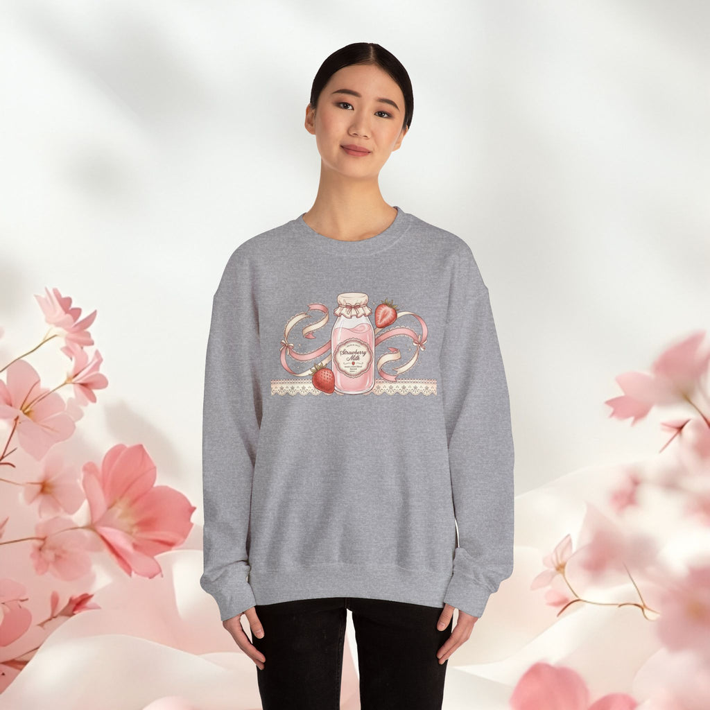 Strawberry Cream Crewneck Sweatshirt — Delicate Pastel Berry Design