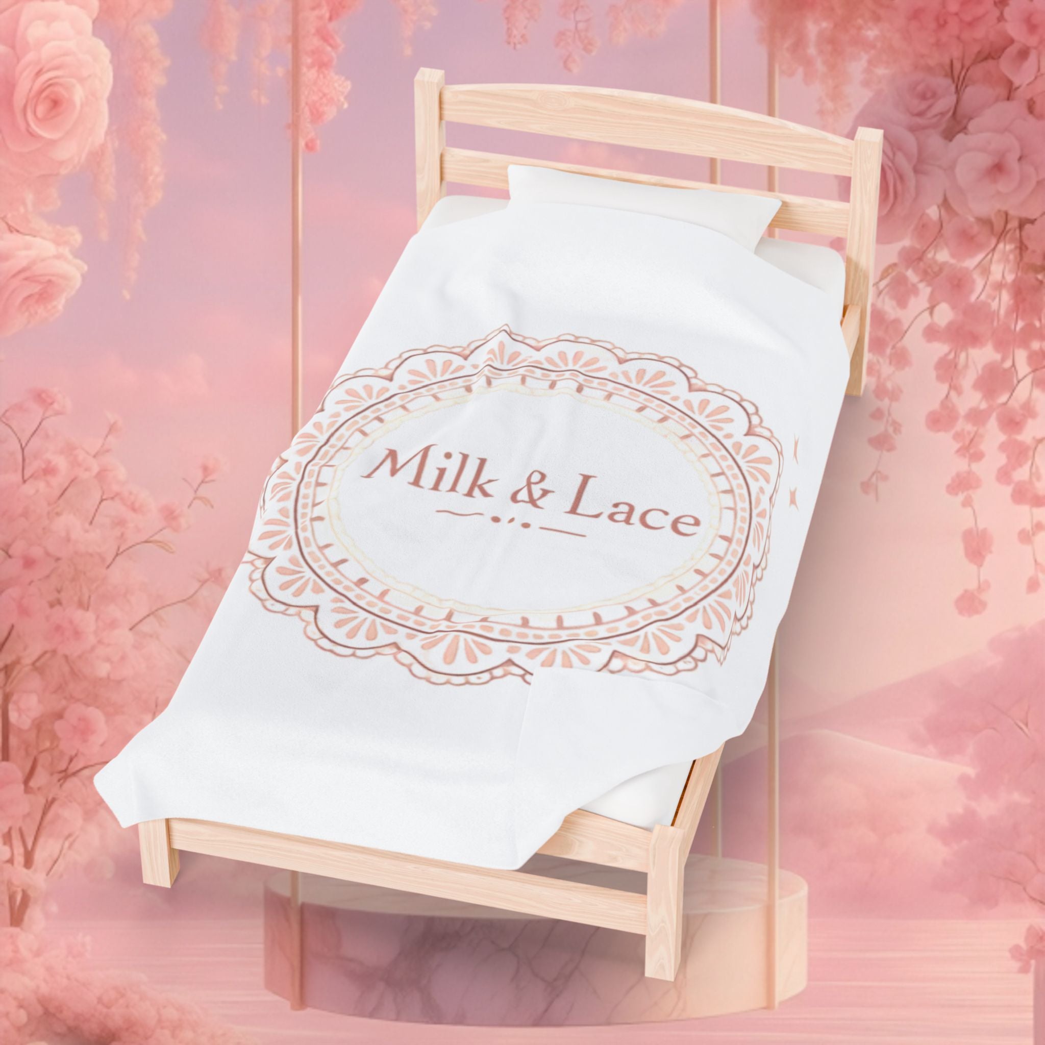 Velveteen Plush Blanket — "Milk & Lace" Soft Decorative Throw for Cozy Bedrooms, Gift for Her