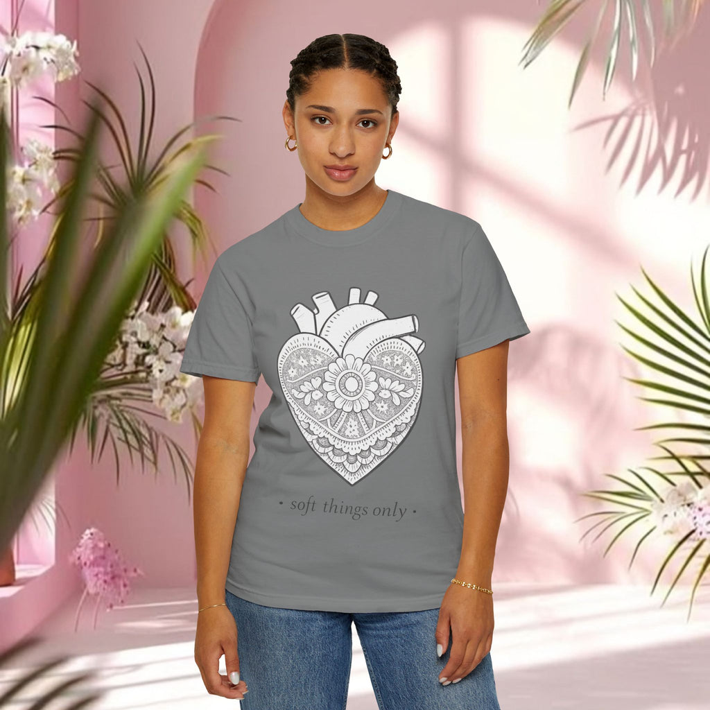 Lace Heart Anatomical Tee — "soft things only" Cotton T-Shirt