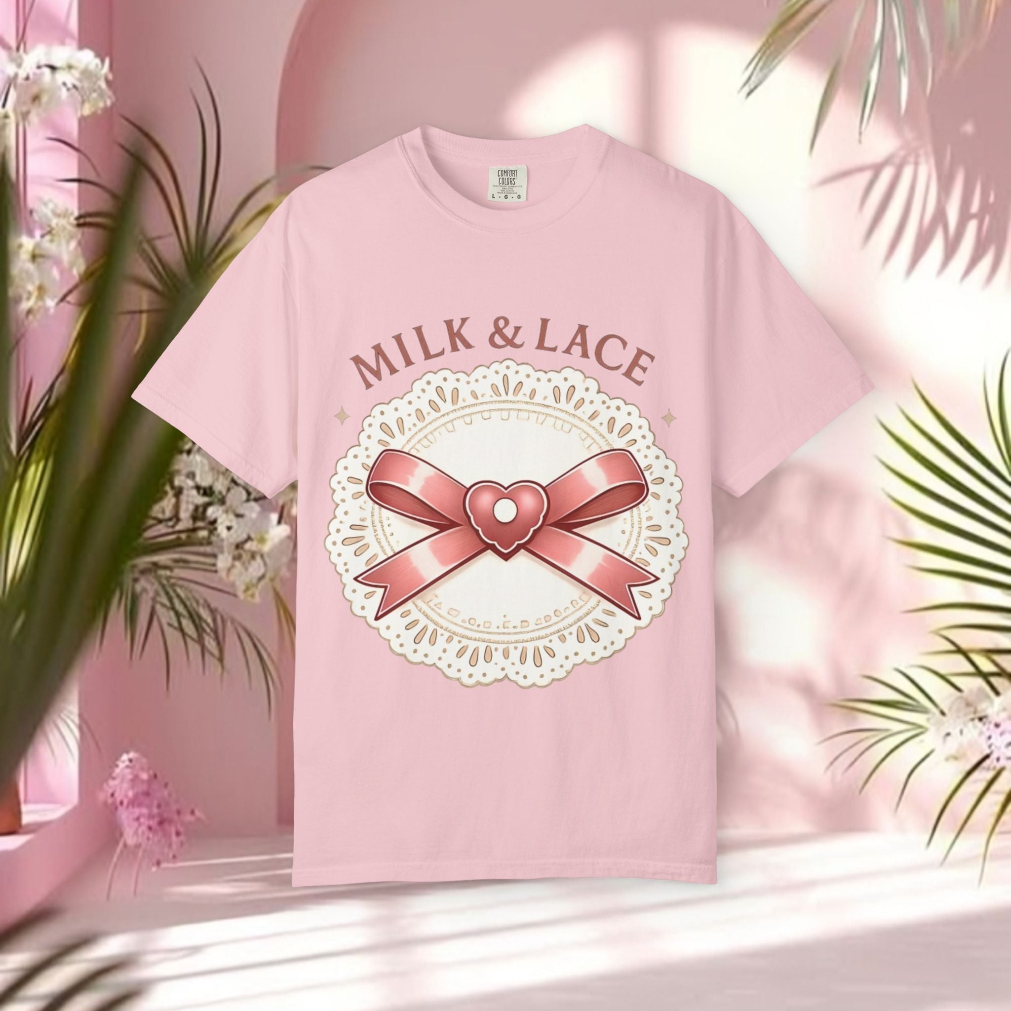 Milk & Lace Graphic T-Shirt — 'Soft Things Only' Romantic Bow Tee